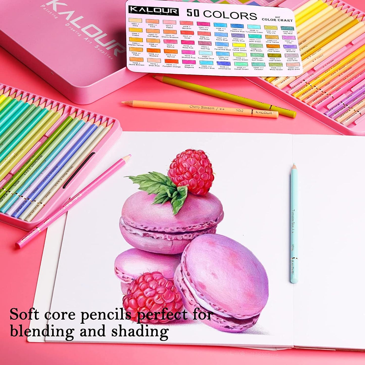 Ccfoud - Lapices de Colores Macaron Profesional, 50 Lápices de Colores pastel, Núcleo blando, Numerados, uego de Lápices Para Colorear Para Artistas