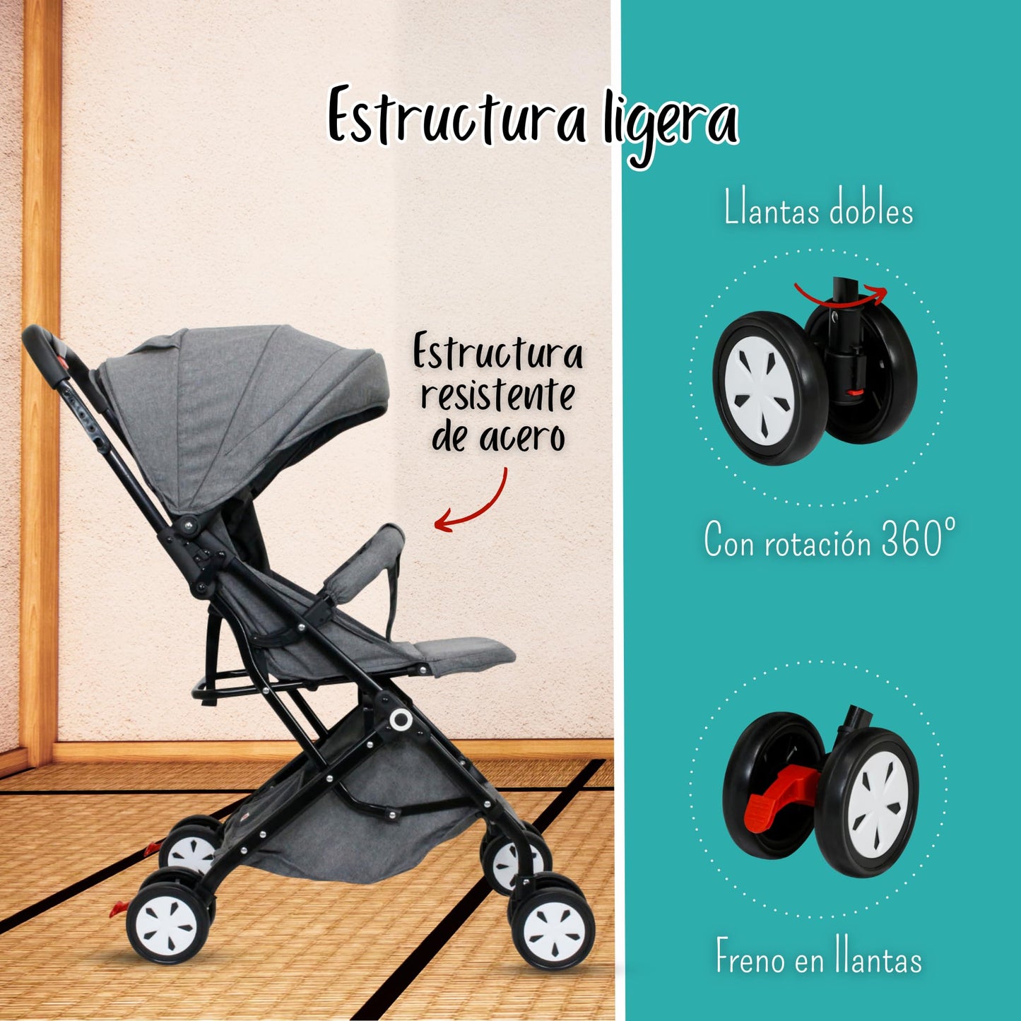Carreolas Modernas Para Bebe| Carriola Reclinable Con Toldo Extra Largo| Cinturón De 5 Puntos| Carriola Para Bebe Con Diseño Plegable Para Viaje Y Fácil Transportación| Carriola Ligera (Gris)