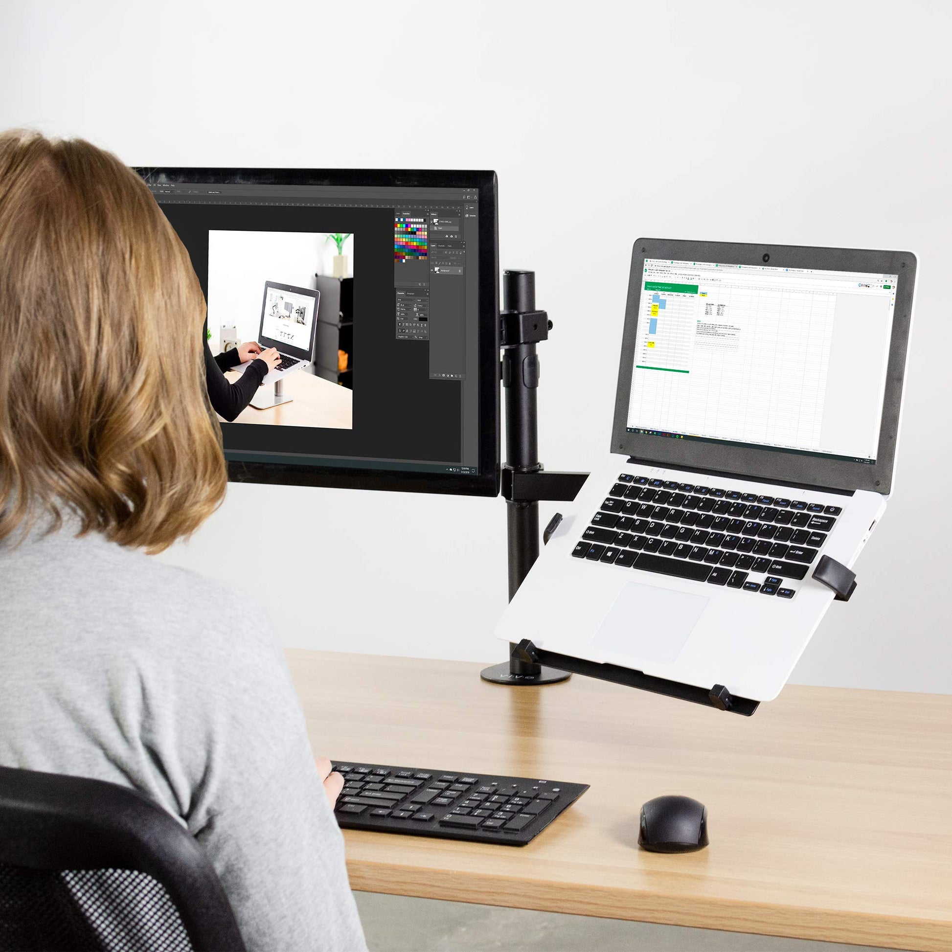 Soporte Universal Ajustable para Portátil Vivo Plata para Brazos de Monitor VESA