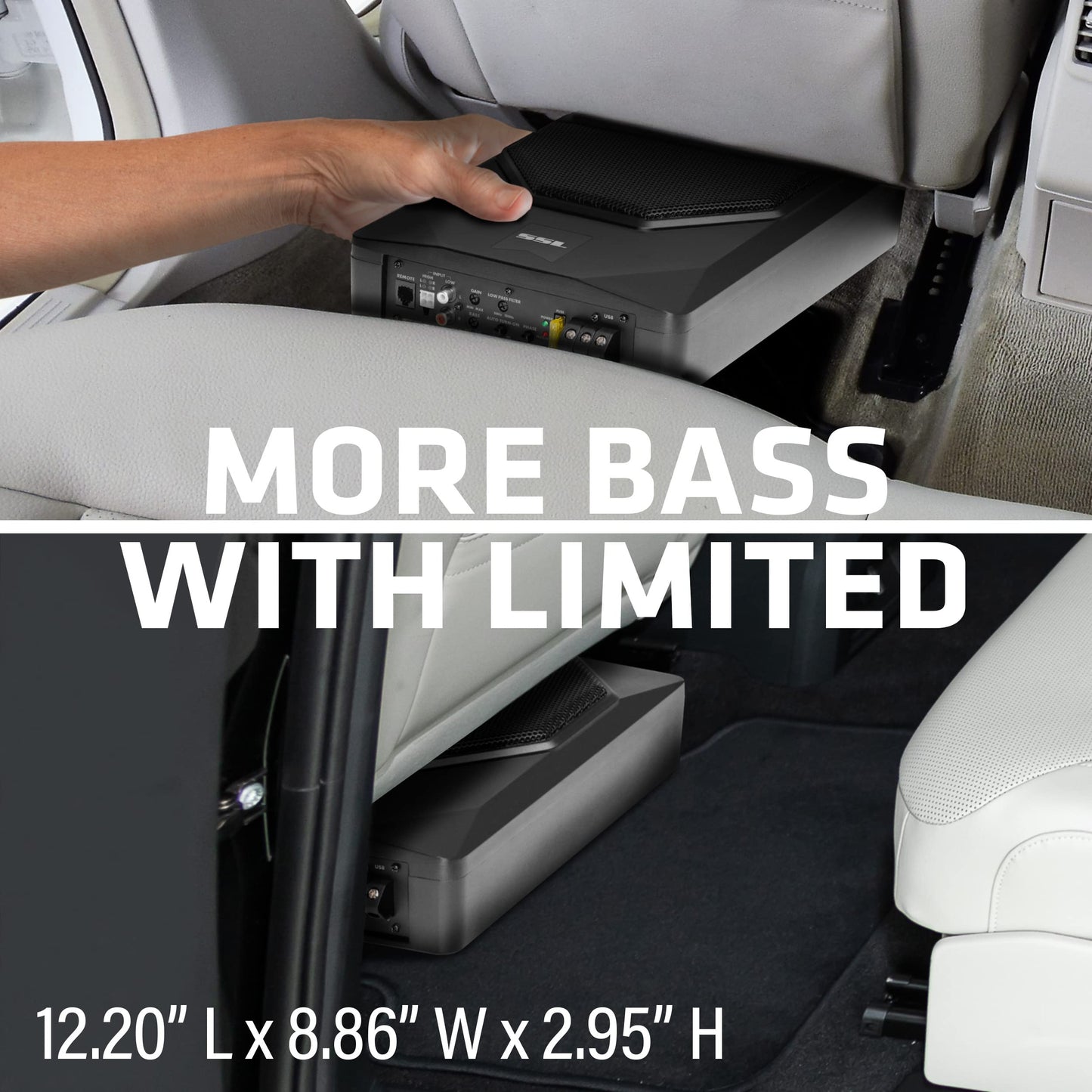 Sound Storm Laboratories US8K - Subwoofer de audio para coche de 8 pulgadas bajo el asiento, 800 vatios máximo, perfil bajo, amplificador integrado, para camión, cajas y recintos, control remoto de subwoofer