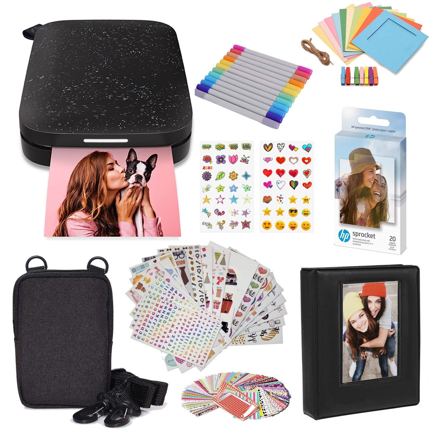HP Sprocket Portable 2x3 Instant Photo Printer (Black Noir) Starter Bundle
