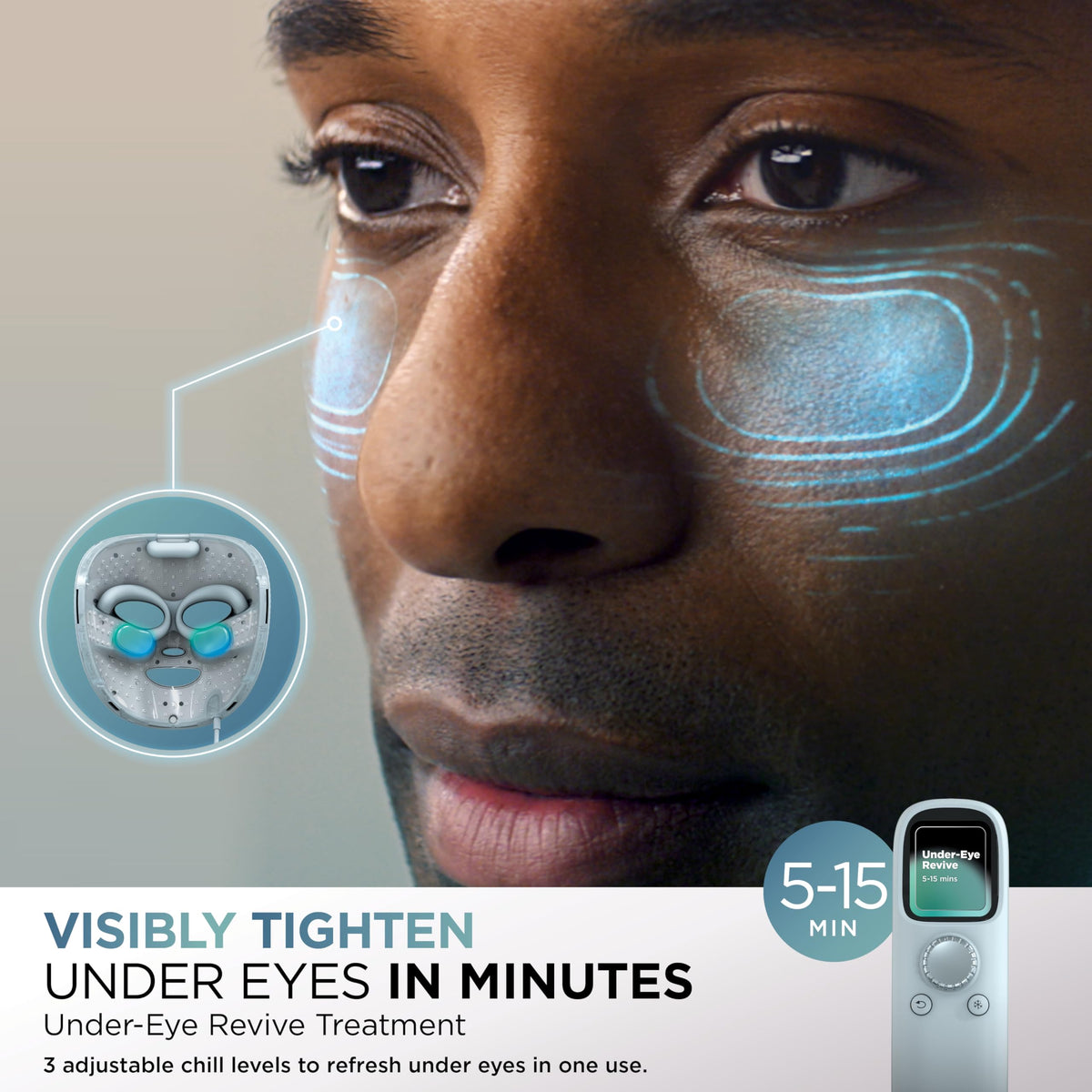 Shark Cryoglow - Máscara facial LED con refrigeración debajo de los ojos, reparación de manchas antienvejecimiento, LED, terapia de luz infrarroja, USB-C, control remoto, bolsa de almacenamiento