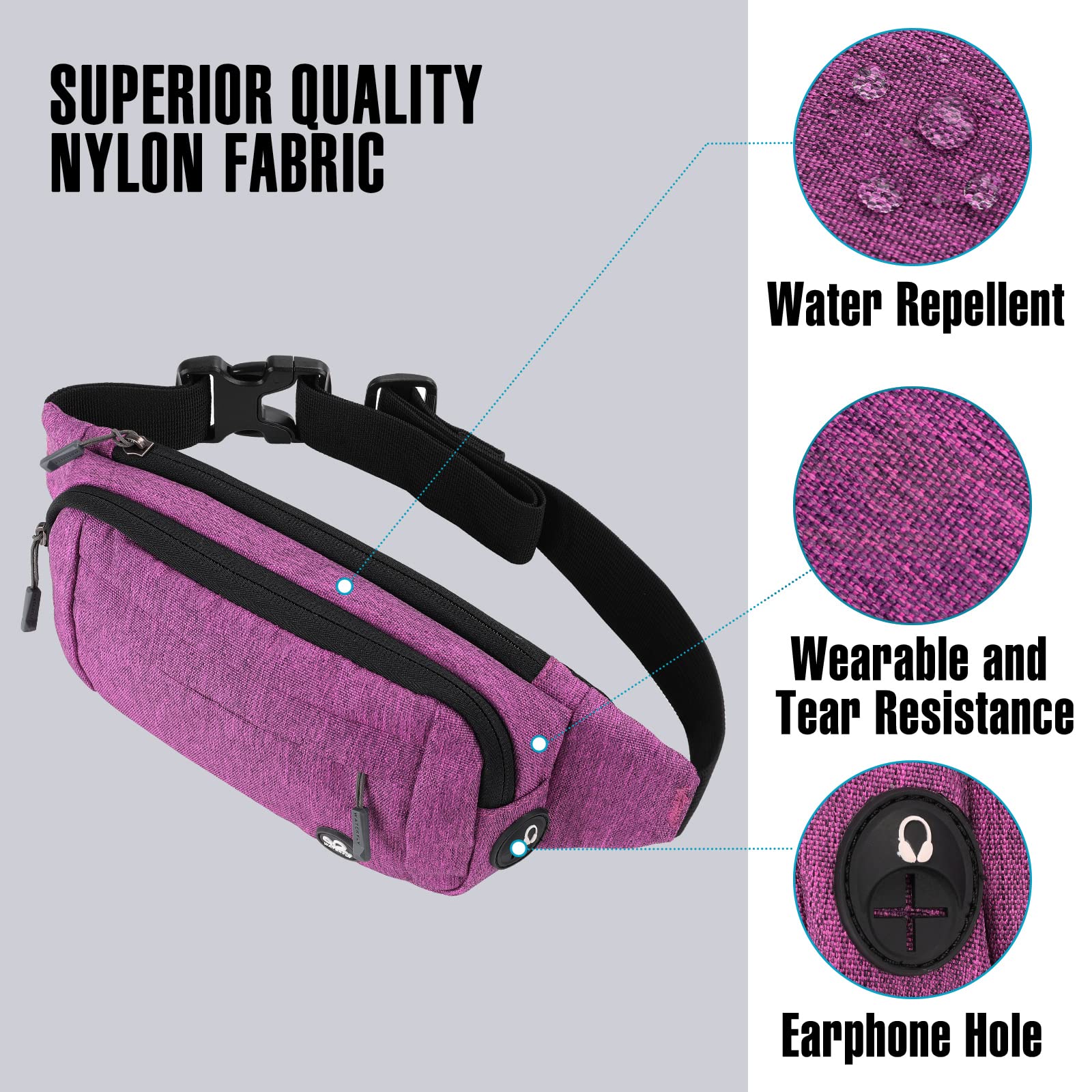 Riñonera Deportiva WATERFLY Negra con Cinturón Extendido para Mujer y Hombre