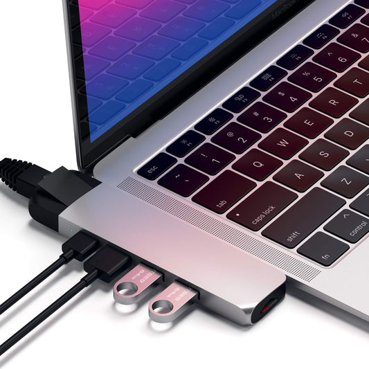 Adaptador Pro Hub Tipo-C SATECHI Plata con Ethernet y 4K HDMI para M2 y M1 MacBook Pro/Air