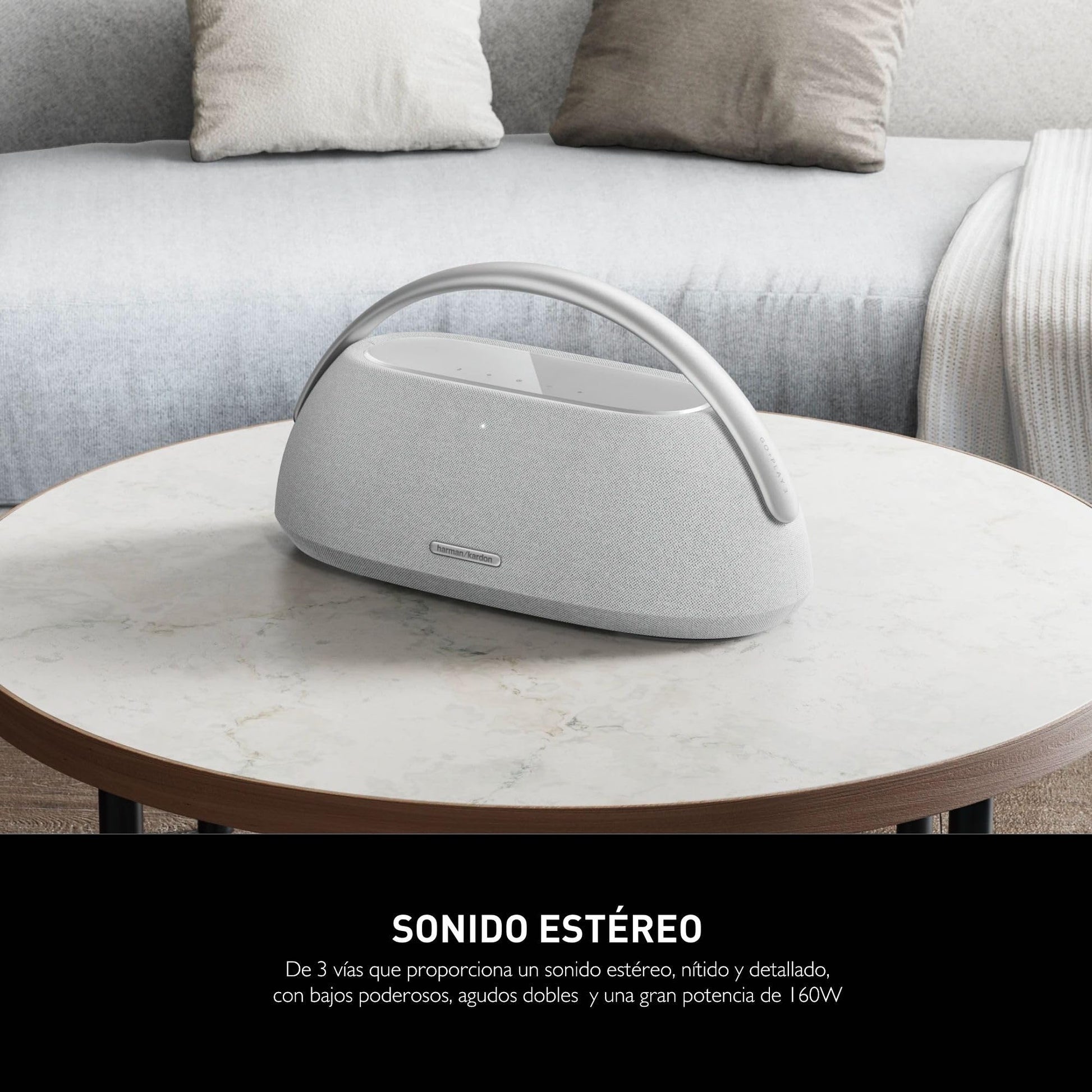 Harman Kardon Go + Play 3 Bocina Inalámbrica Bluetooth, 160W de Potencia, Reproducción 8 Horas, Micrófonos Duales - Gris