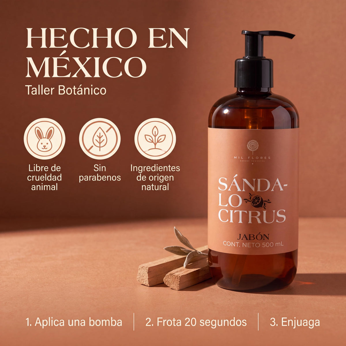 Mil Flores — Jabón Líquido Premium para Manos 500 ml SÁNDALO CITRUS | Ritual de Aromaterapia | Hidrata y Cuida la Piel | Esencias 100% Naturales