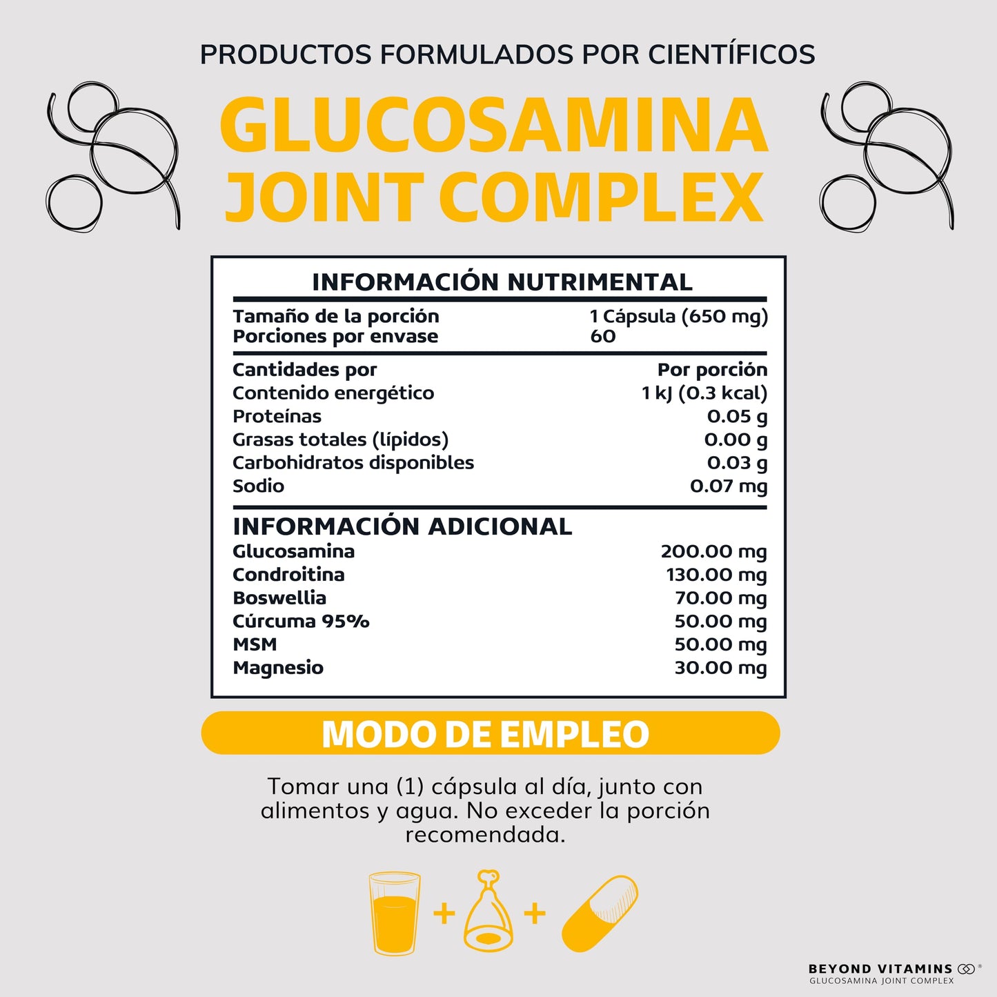 Glucosamina JOINT Complex-Contiene Glucosamina, Condroitina, MSM, Cúrcuma, Boswellia, Magnesio- 95% de Curcuminoides Estandarizados - Suplemento Vitamínico - Suplemento Alimenticio en Cápsulas - Sin Azúcar-Ingredientes NON GMO-60 cápsulas