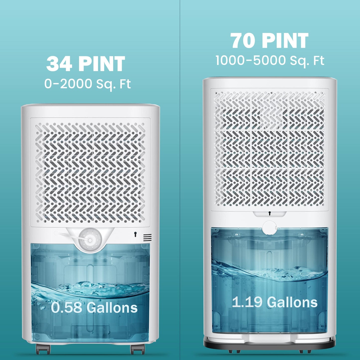 Kesnos Deshumidificador grande de 5000 pies cuadrados para el hogar con manguera de drenaje y tanque de agua de 1.18 galones, control táctil inteligente y temporizador de bajo ruido, temporizador de 24 horas, ideal para sótanos, dormitorios, baños, lavand