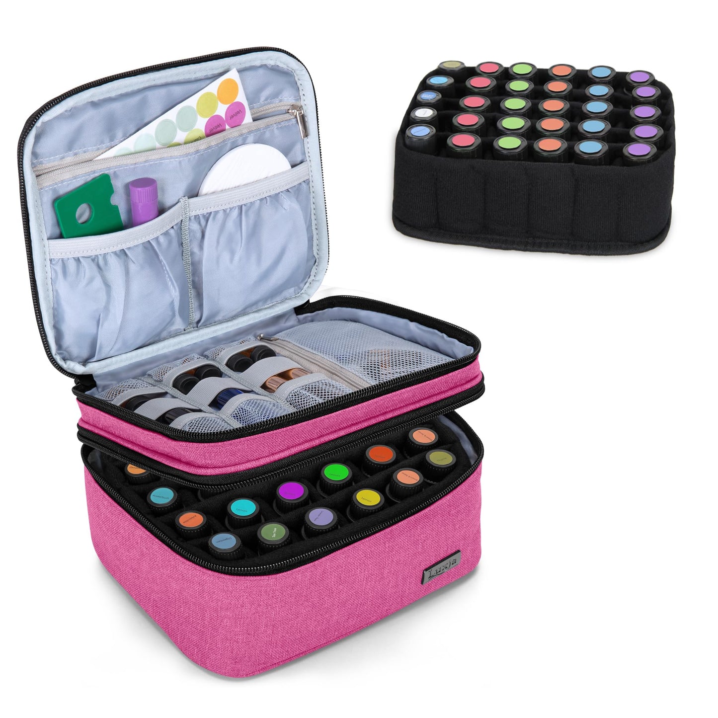 (Double-layer Bag: Fits for 30 bottles, Pink) - Luxja Essential Oil Carrying Case - Holds 30 Bottles (5ml-30ml, Also Fits for Roller Bottles), Double-Layer Organiser for Essential Oil and Accessories, Pink