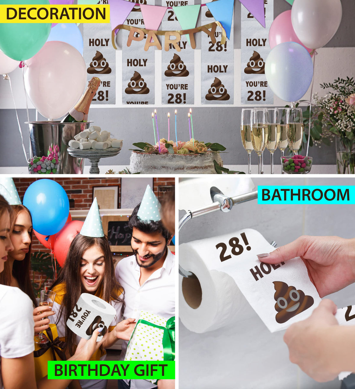 Papel Higiénico Holy Poop Impreso Sorpresa Divertida 28 Cumpleaños para Hombres y Mujeres