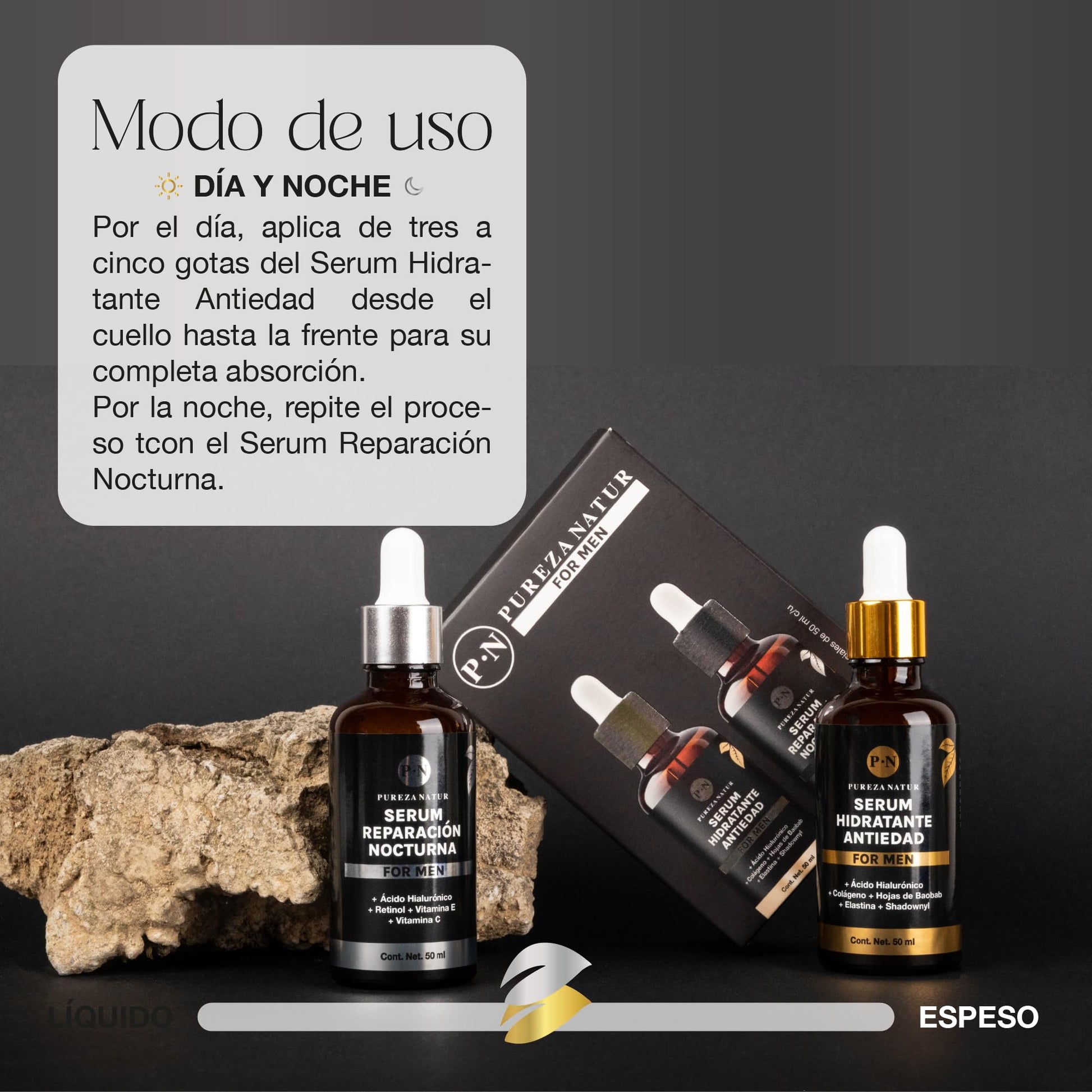 PUREZA NATUR Pack de cuidado facial para hombre completo con serum de día y de noche | Hidratación, proteccion y regeneración paquete