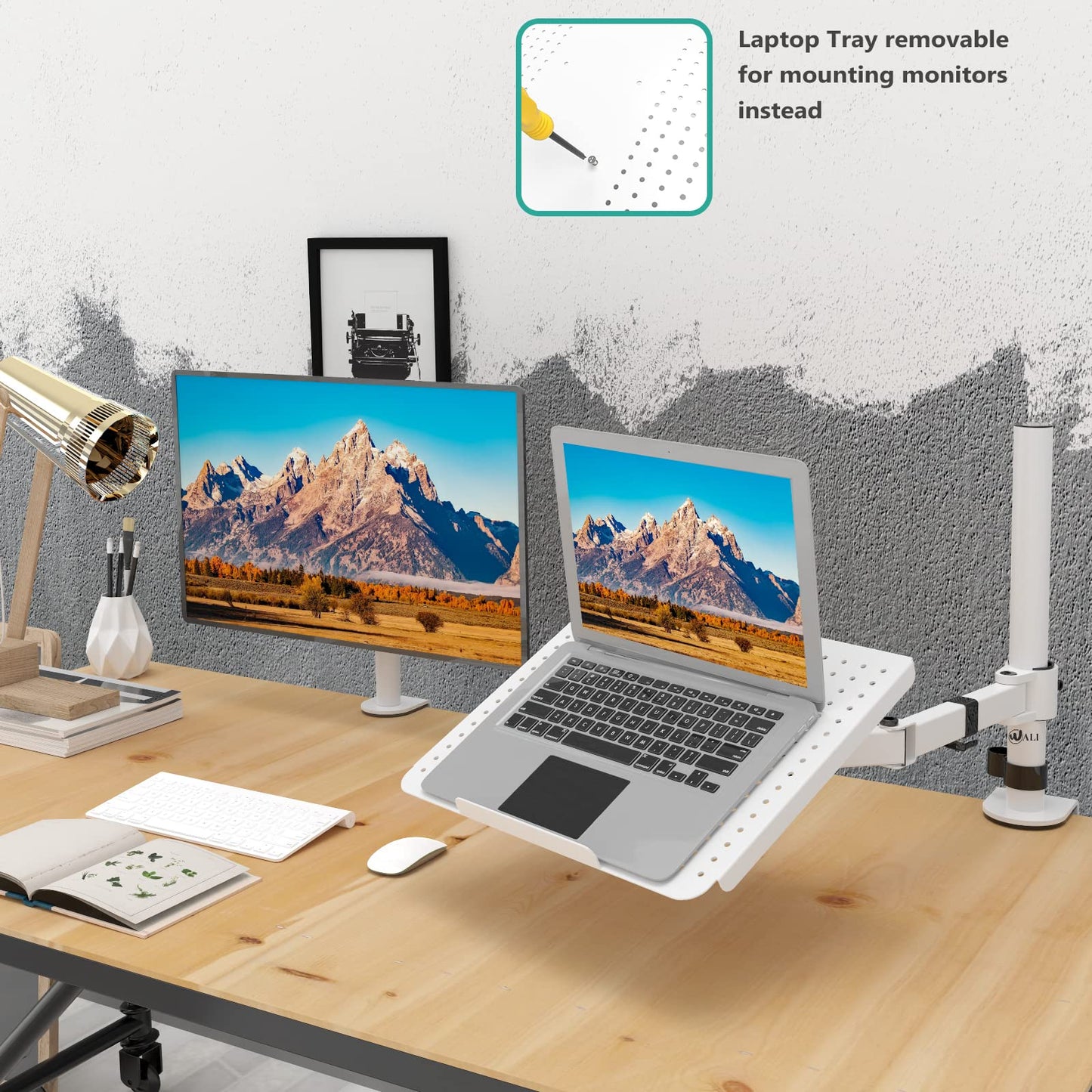 Brazo para Laptop WALI Blanco con Soporte Ajustable y Refrigeración para Escritorio de hasta 17 Pulgadas 10 kg