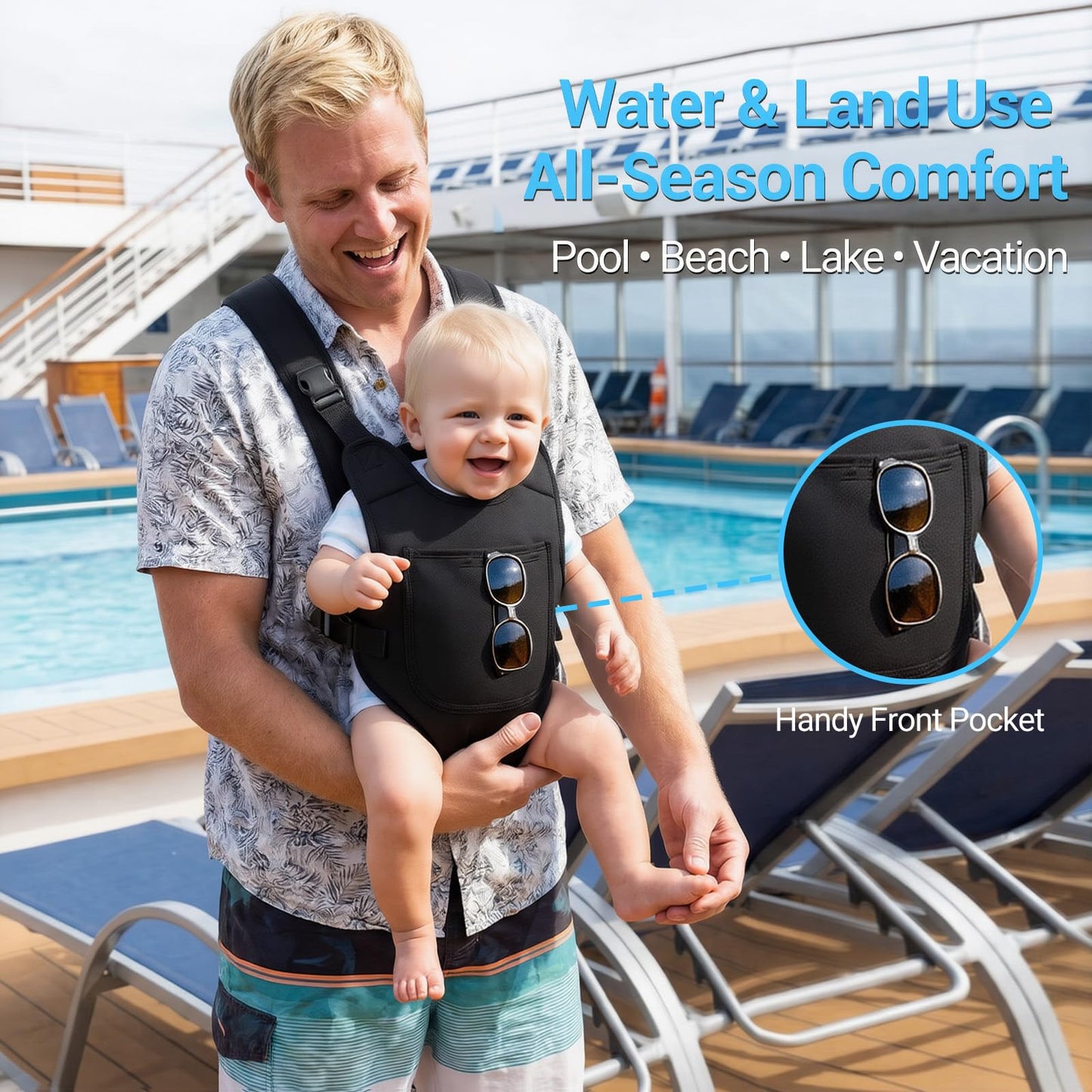 Portabebés de neopreno para bebés recién nacidos a niños, ergonómico e impermeable para el pecho con correas ajustables, transpirable y ligero, equipo de uso para verano, piscina, natación y playa
