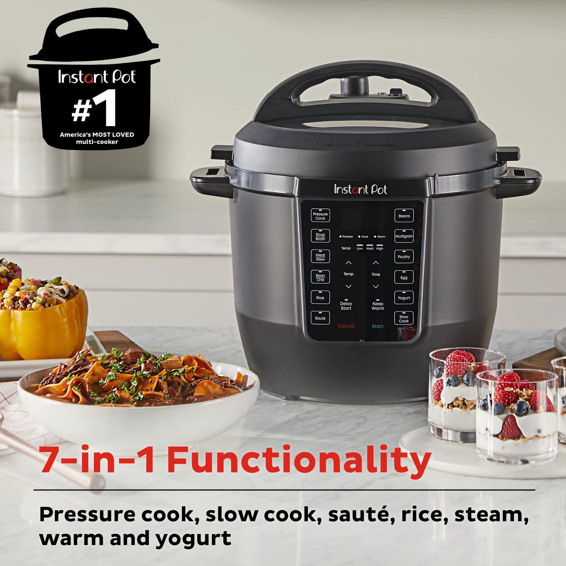 Instant Pot RIO, 7 en 1, olla de presión, olla de cocción lenta, olla de arroz, vaporizador, salteado, yogur y calentador, incluye aplicación con más de 800 recetas, 6 cuartos de galón