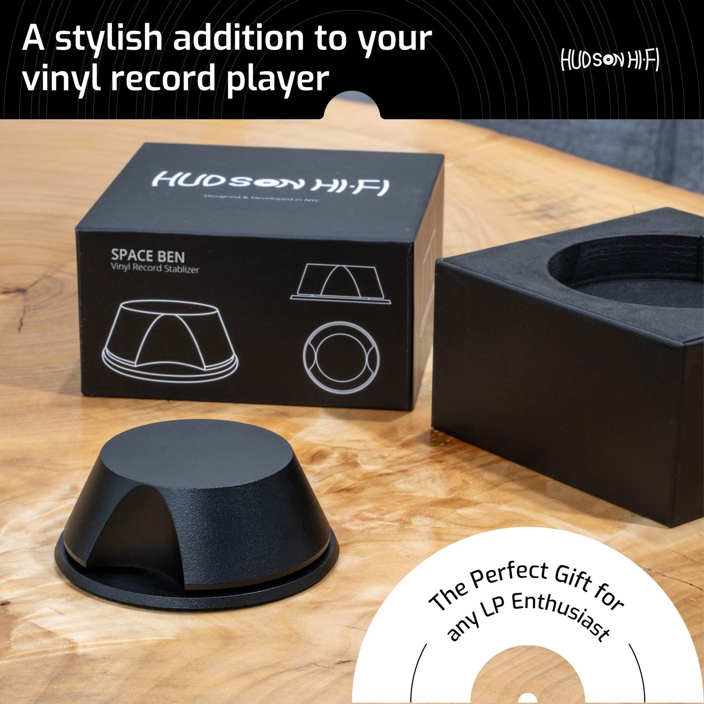 Hudson Hi-Fi BigBen Record - Abrazadera estabilizadora de Peso, Negro Mate, LittleBen