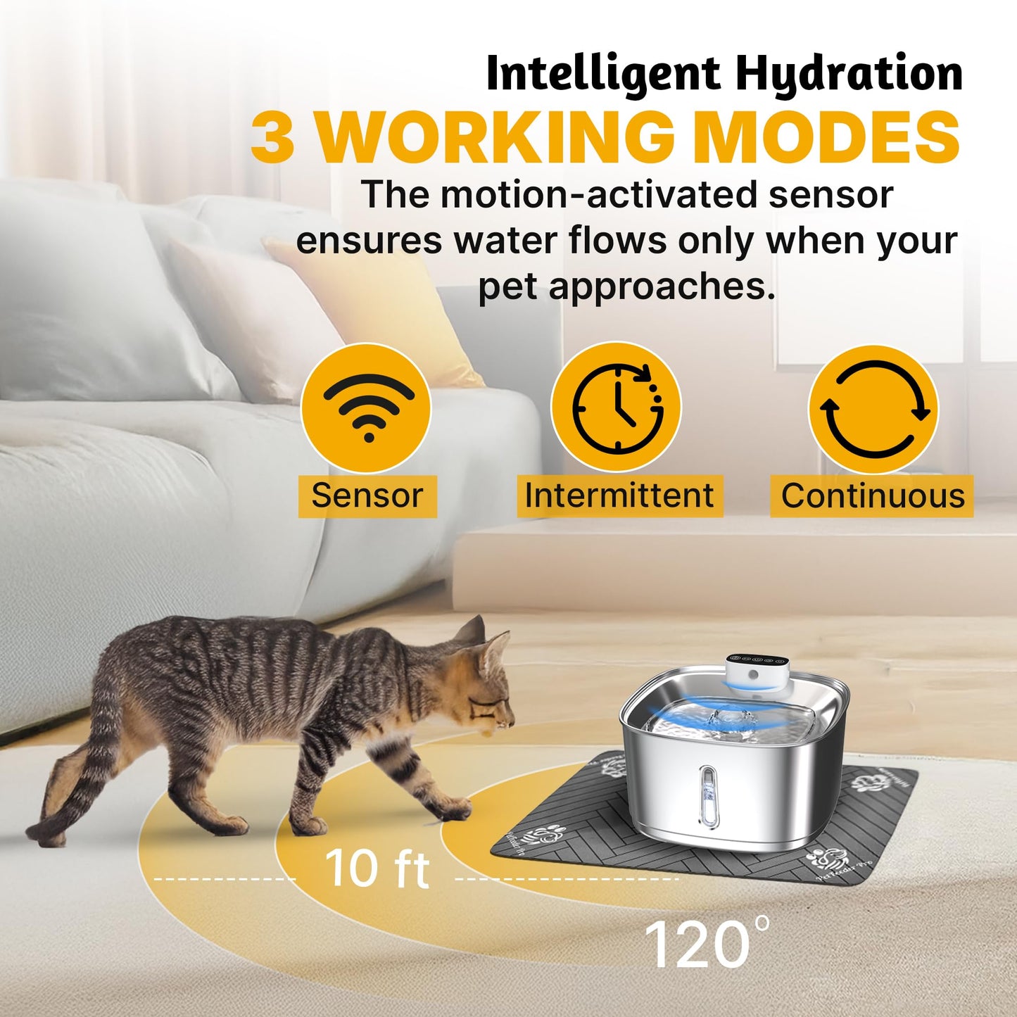 Fuente de Agua PetFeeder Pro Acero Inoxidable 3.2 l Sin Cable con Filtros para Gatos