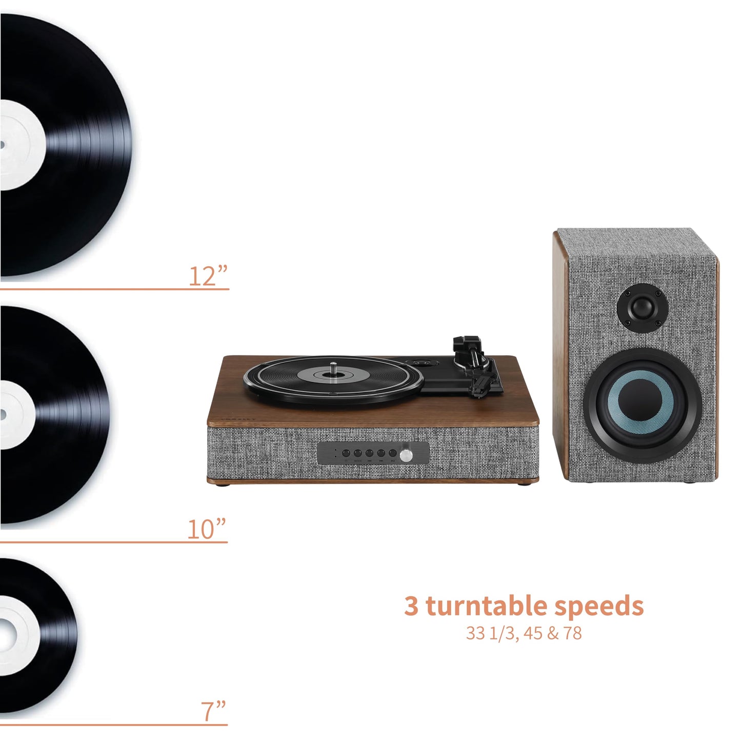 Crosley Aria - Tocadiscos Bluetooth de 3 Velocidades con Altavoces Estéreo Incluidos, Color Gris