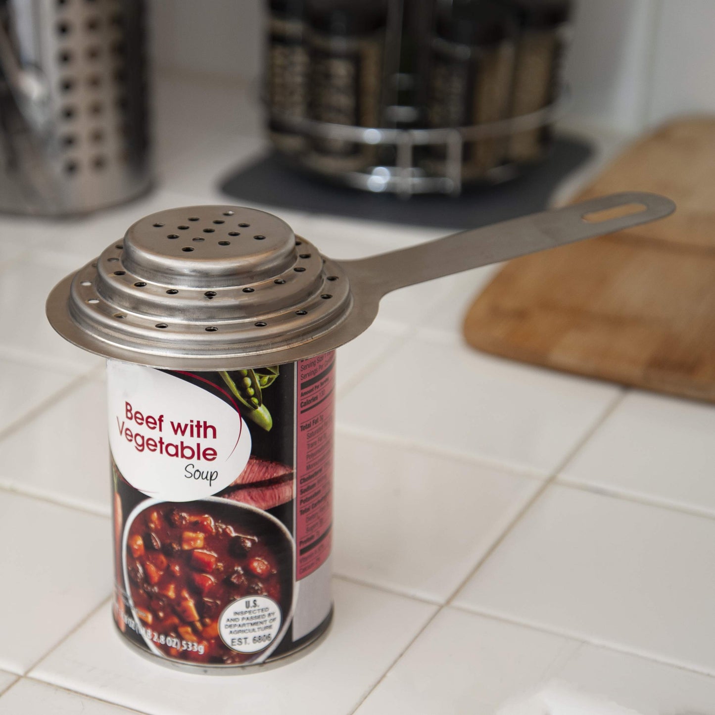 Colador de latas de atún – Prensa de atún de acero inoxidable 304 para conservas de frijoles, verduras y frutas, ajuste universal a presión, resistente al óxido, apto para lavaplatos