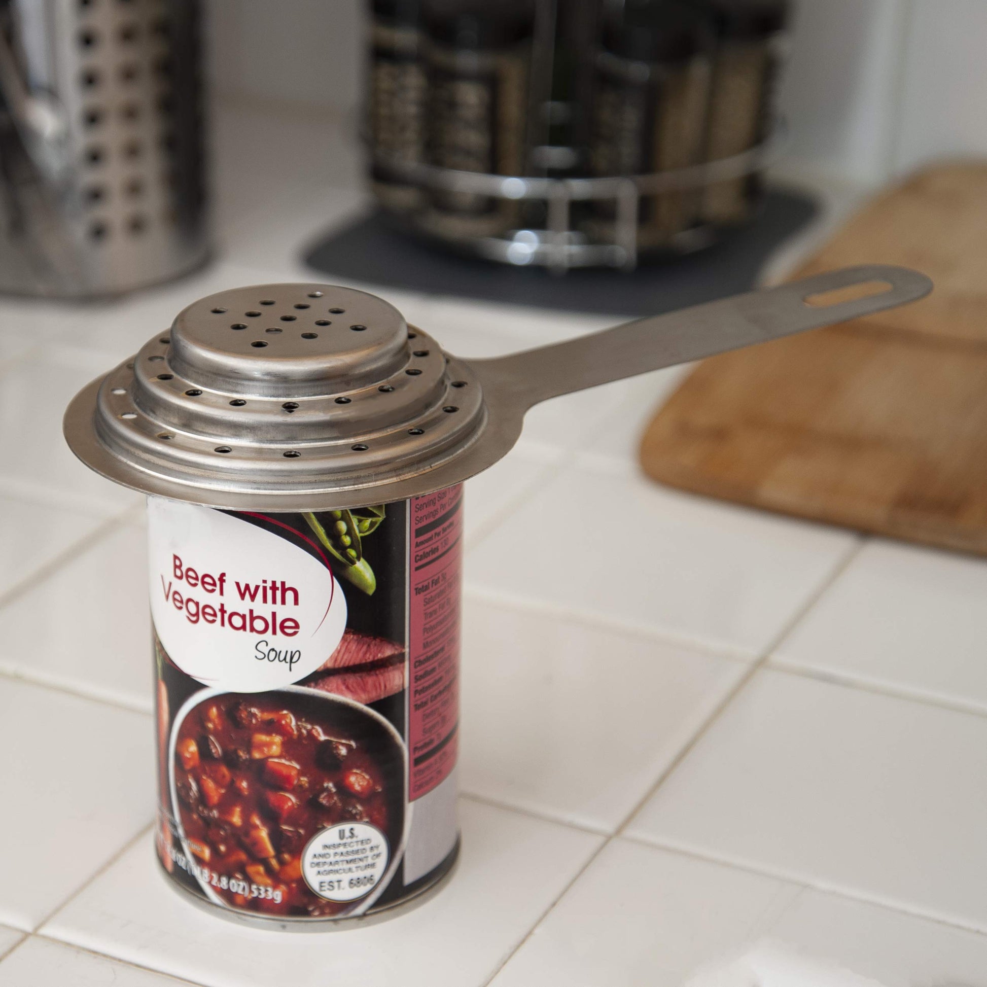 Colador de latas de atún – Prensa de atún de acero inoxidable 304 para conservas de frijoles, verduras y frutas, ajuste universal a presión, resistente al óxido, apto para lavaplatos