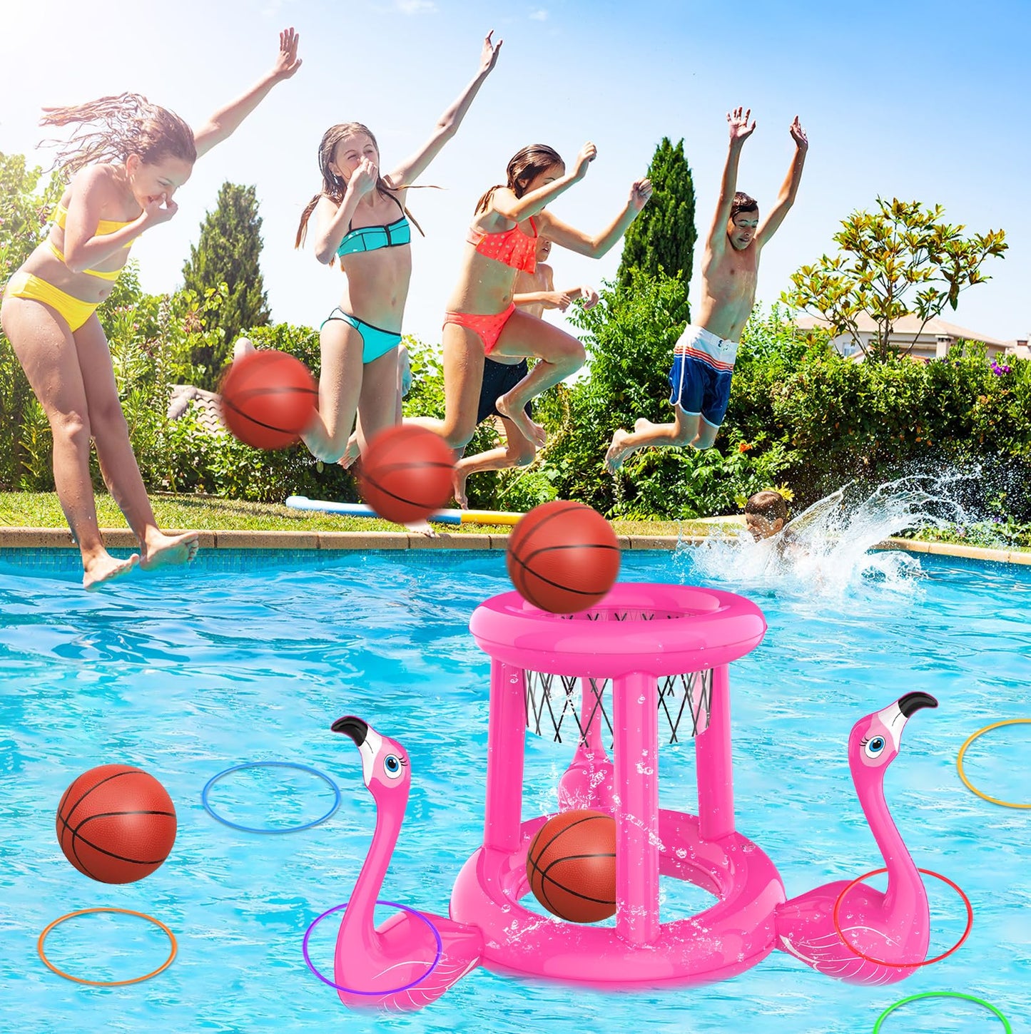 Juguetes para la piscina, flotadores de piscina, juegos de piscina para niños y adultos, aro inflable de baloncesto y juego de lanzamiento de anillo, piscina 2 en 1, juguete de agua flotante para