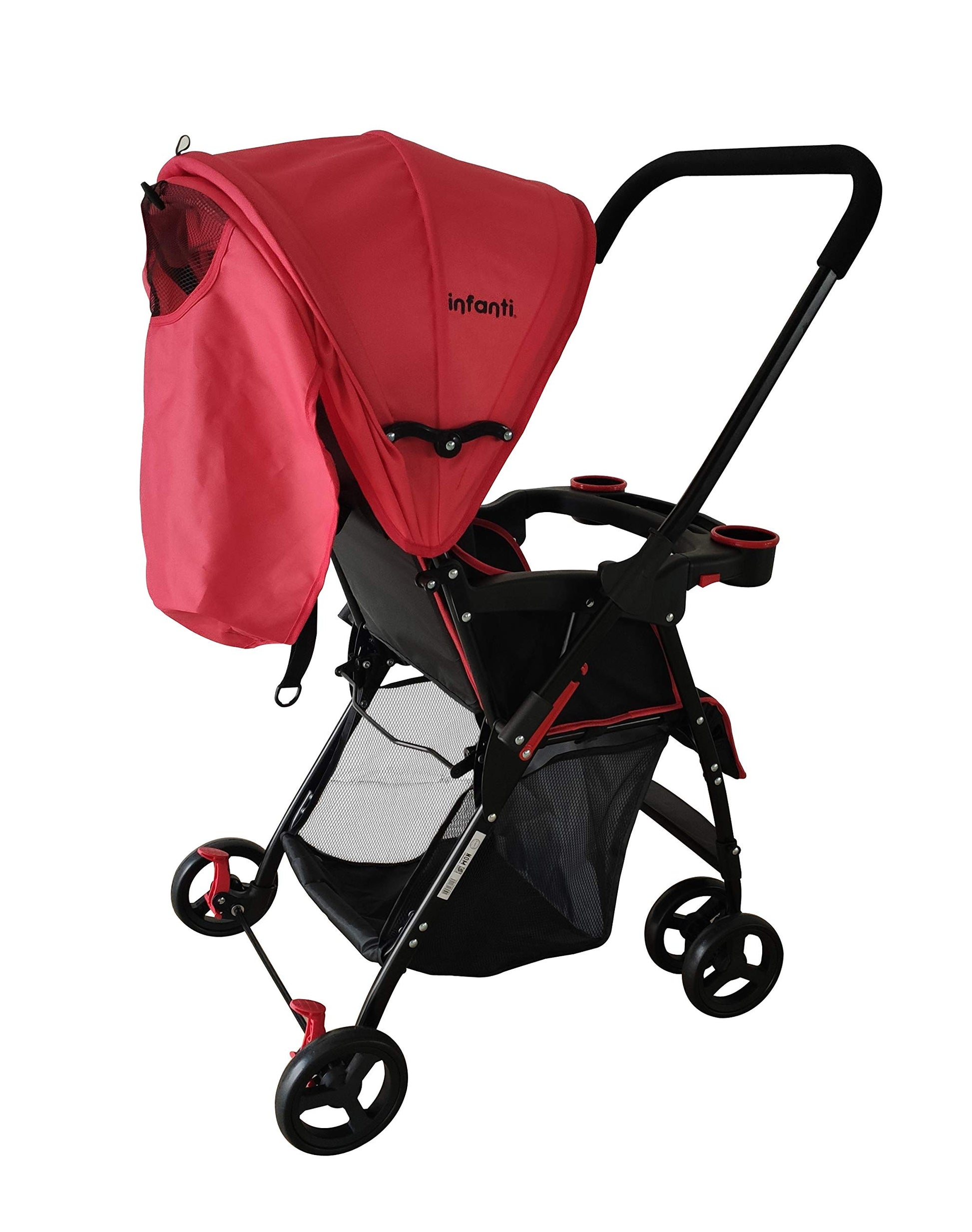 INFANTI | Carriola para Bebe SWIVEL Rojo | Carreola de viaje - Carriola de Viaje Plegable - Carrito para Bebe con Mango Reversible | Cosas para Bebes 6 Meses a 15kg | Incluye 2 Portavasos