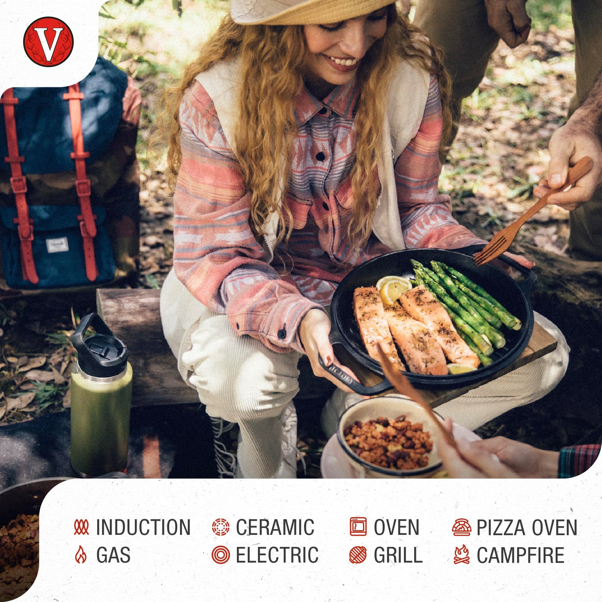Parrilla Cuadrada Victoria Negro de Hierro Fundido con Asas de Doble Bucle y Mango para Mujer