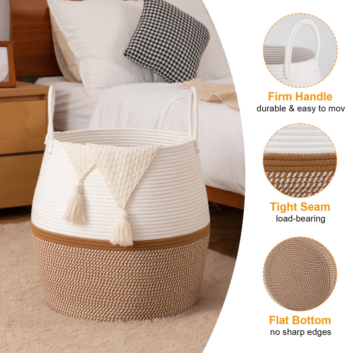 OIAHOMY Cesta para Mantas de 80L con Asa, Cesta de Almacenamiento para Sala de Estar, Cesta de Lavandería para Ropa, Toallas, Almohadas, Almacenamiento de Juguetes para Niños y Perros, Cesta de Bebé