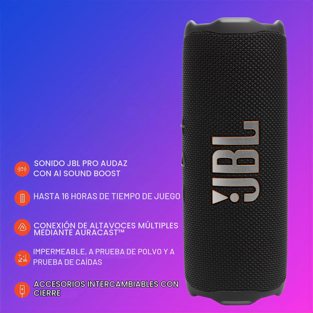 Altavoz Portátil JBL Flip 7 Squad Impermeable y a Prueba de Caídas con Sonido Bold Pro