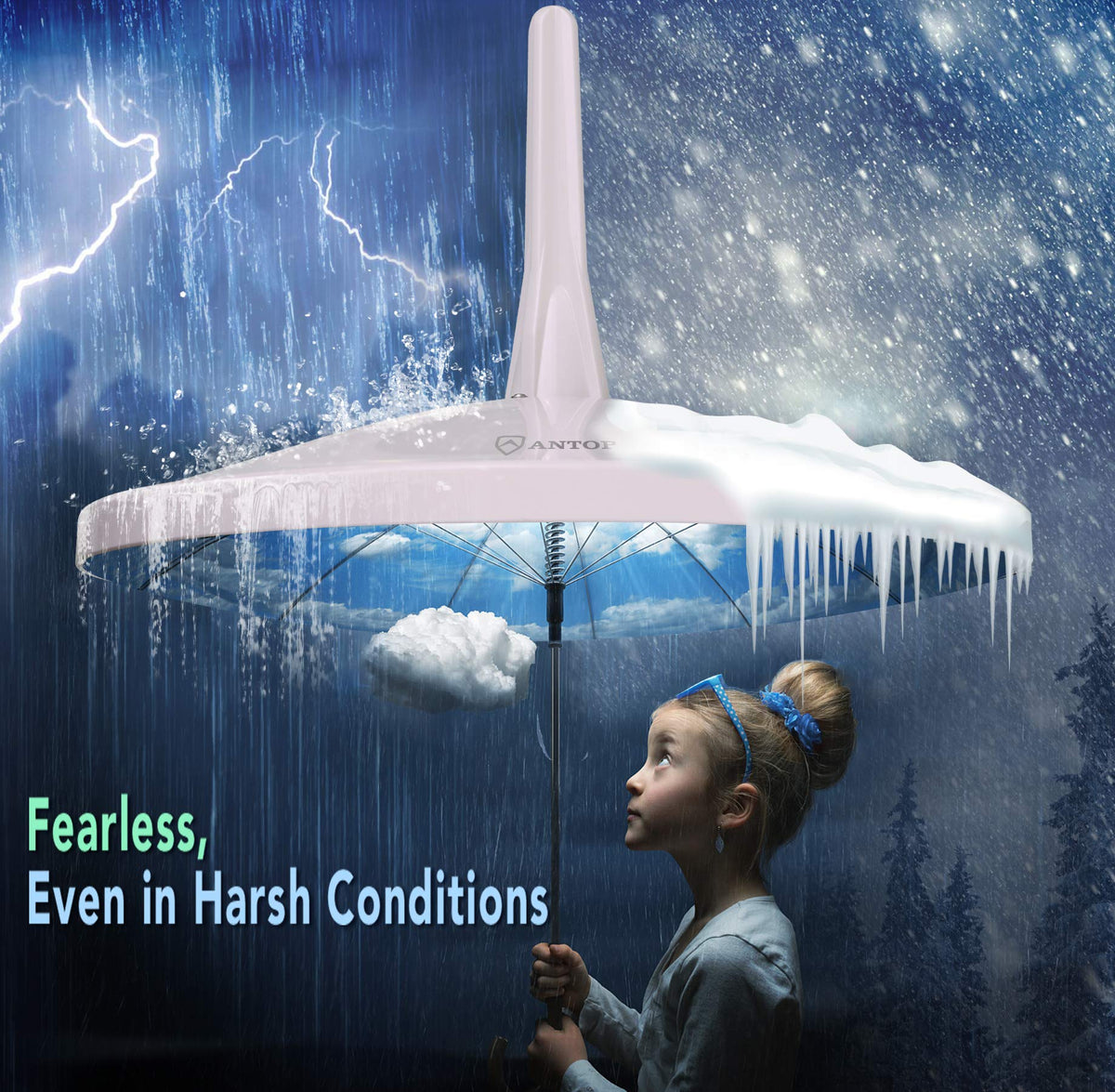 Antena HDTV ANTOP UFO 720° Blanco con Amplificador Smartpass y Filtro 4G LTE para Exteriores