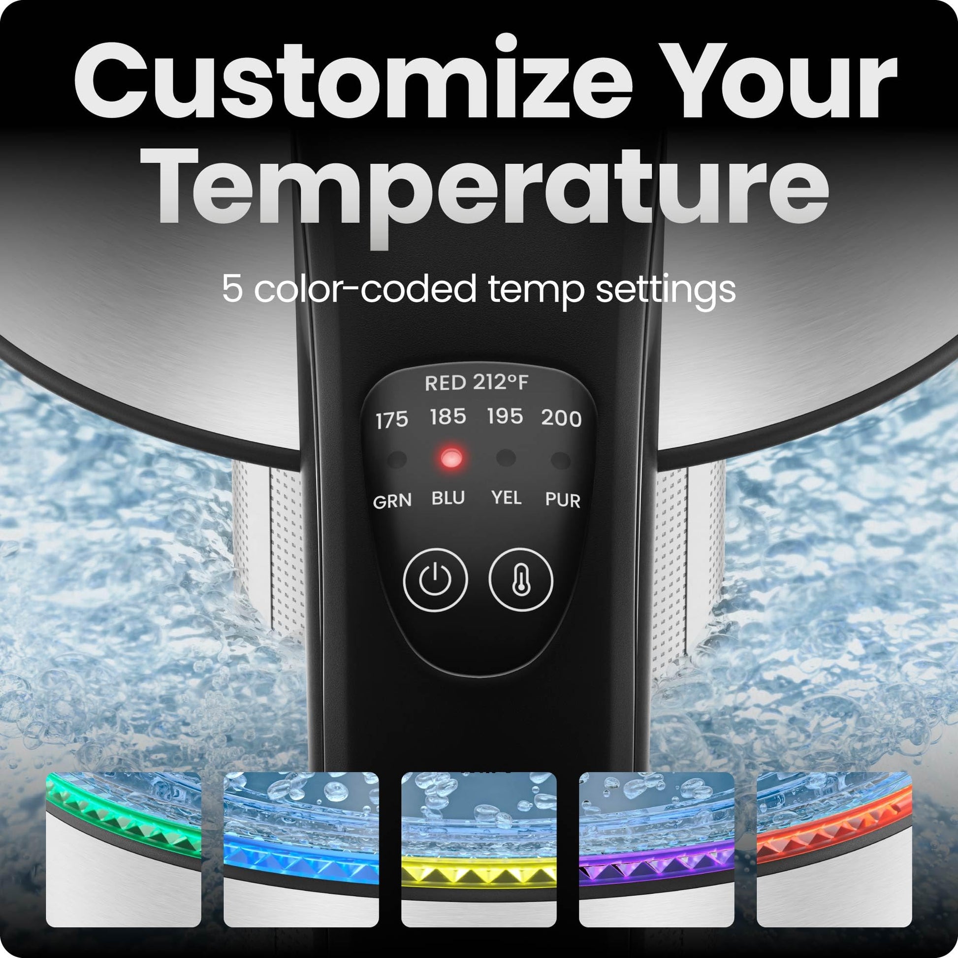 Chefman Hervidor eléctrico con control de temperatura, infusor de té extraíble, 5 luces indicadoras LED preestablecidas, base giratoria de 360°, sin BPA, acero inoxidable, 1,7 litros