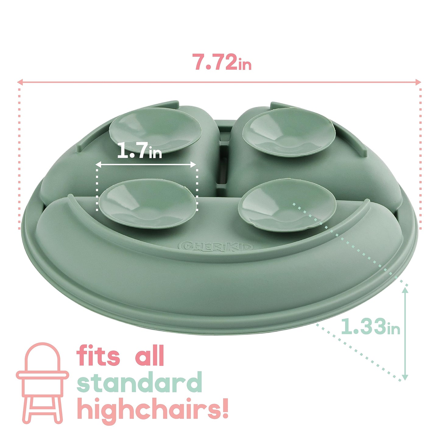 ChériKid Suction Plates for Baby, Toddlers - FEATURES SUPER STRONG QUADRUPLE SUCTION - 100% Food Grade Silicone Toddler Plates with Suction - Unbreakable Divided Kids Baby Plates with Suction Plate