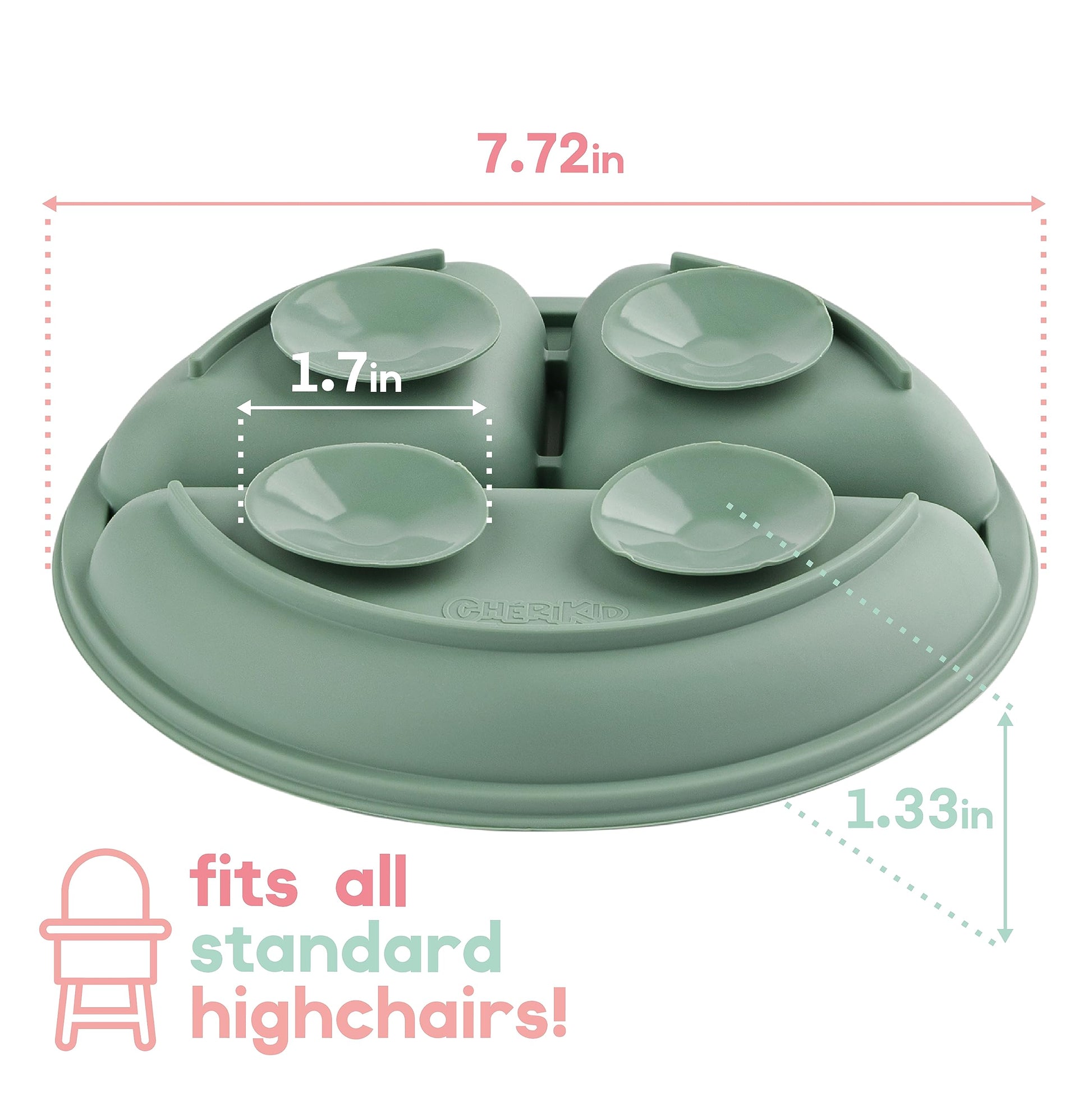 ChériKid Suction Plates for Baby, Toddlers - FEATURES SUPER STRONG QUADRUPLE SUCTION - 100% Food Grade Silicone Toddler Plates with Suction - Unbreakable Divided Kids Baby Plates with Suction Plate