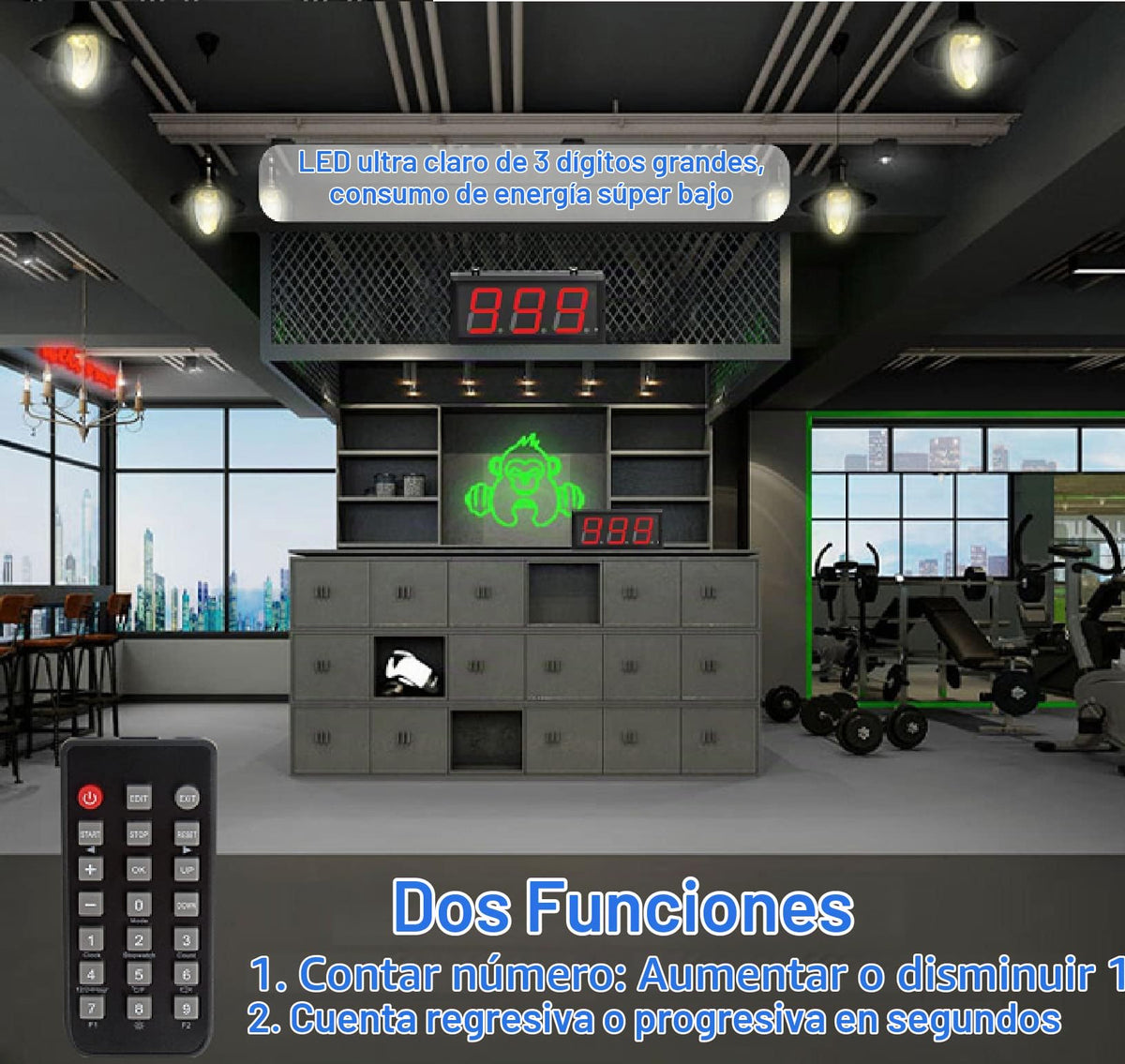 Contador LED BTBSIGN Rojo 4'' con Caja de Interruptores y Control Remoto 3 Dígitos