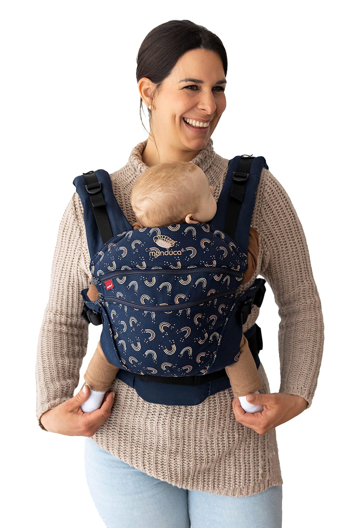Manduca XT Rainbow Night Portabebé Ergonómico de Algodón Orgánico, Mochila Cangurera Multiposición (Frente, Cadera, Espalda), Ajustable para Recién Nacidos y Niños (3.5 a 20 kg), sin Insertos, XT LE
