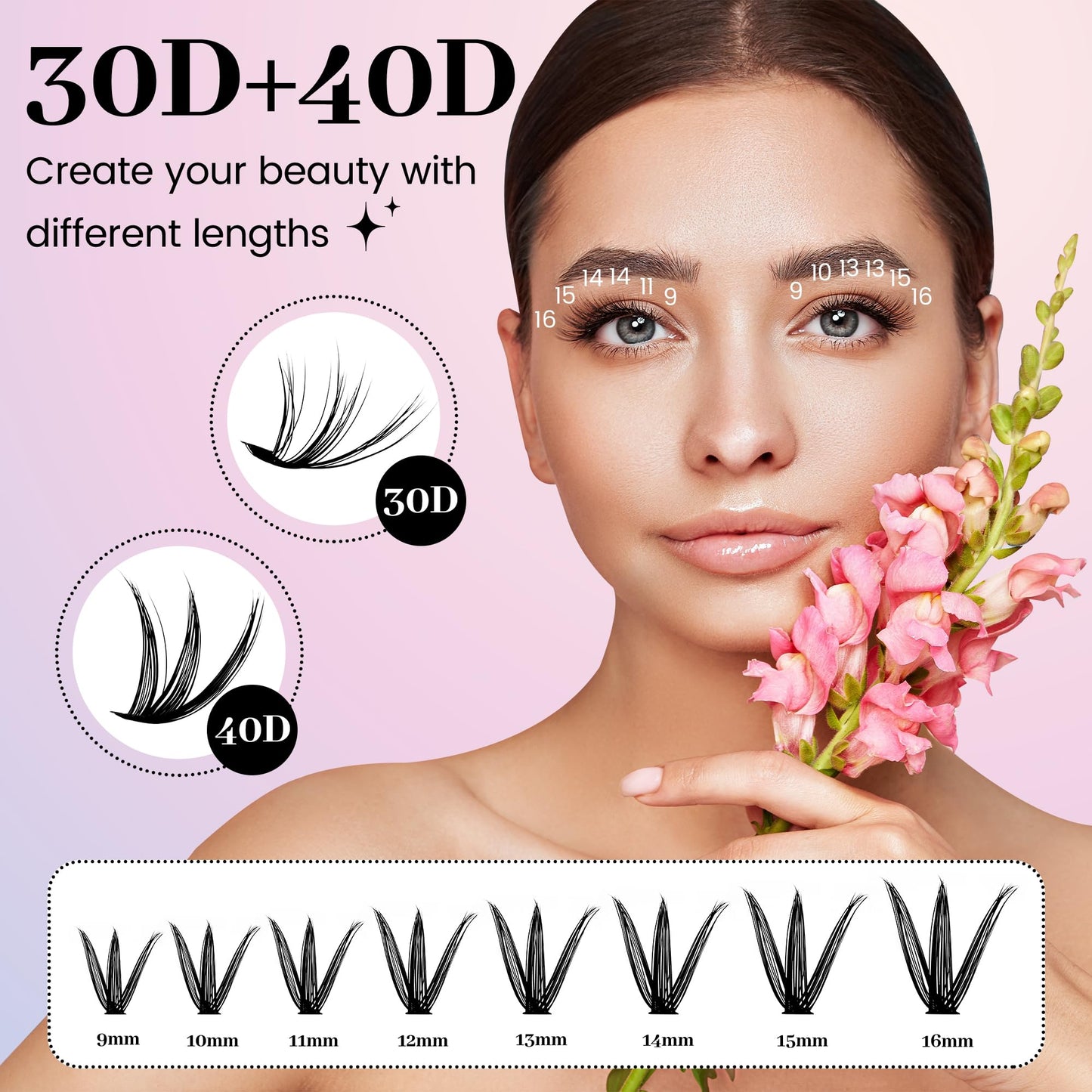 Kit De Extensión De Pestañas,Pestañas Postizas Kit Completo, Mezcla 30D 40D Con Unión Y Sellado De Pestañas De Sujeción Fuerte, Kit De Racimos De Pestañas Todo En 1 Con 320 Pestañas Individuales