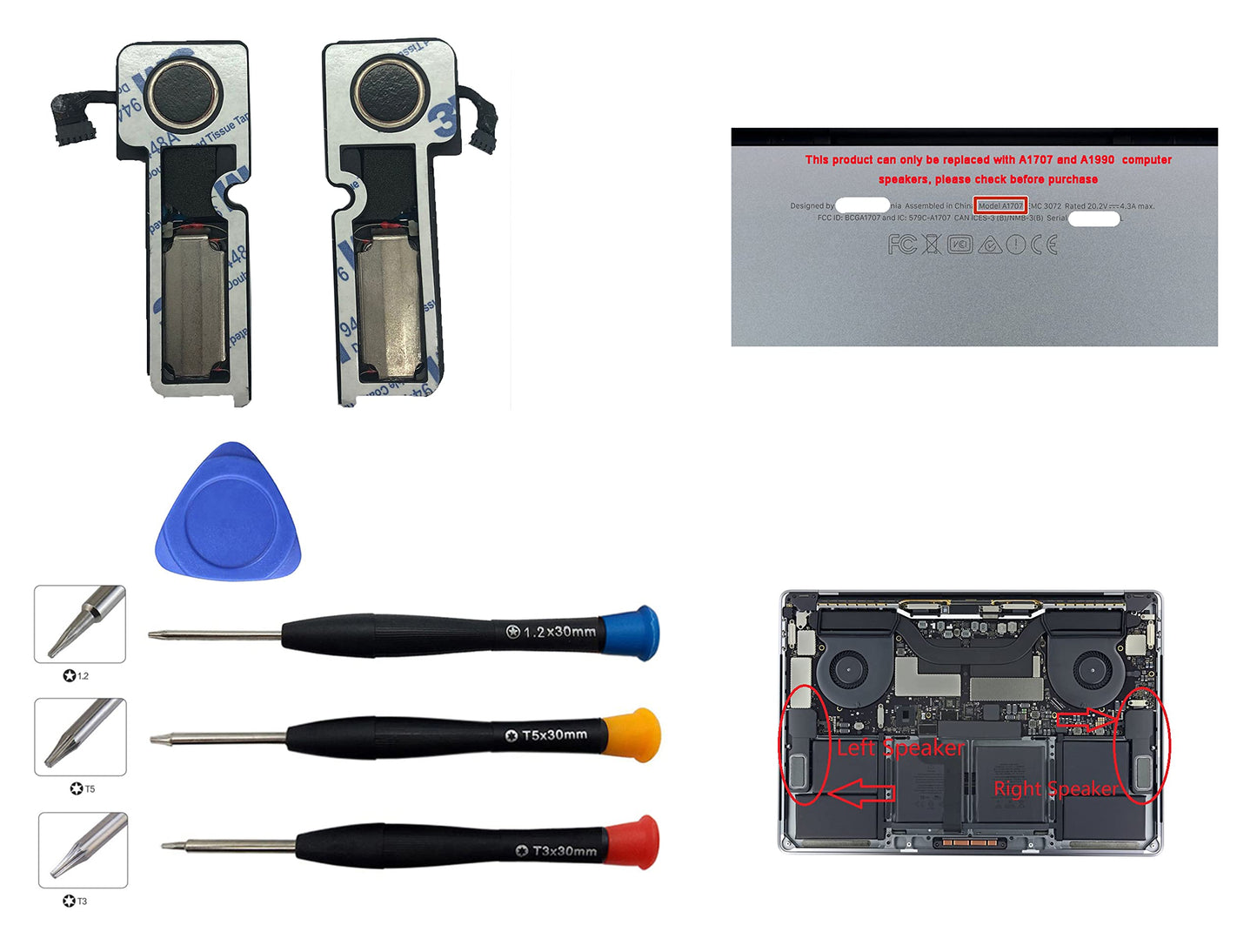 Ittecc - Altavoz interno derecho e izquierdo para MacBook Pro de 15 pulgadas A1707 2016 2017 A1990 2018 2019 subwoofer Retina con barra táctil