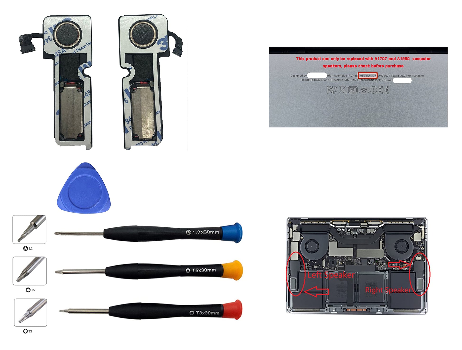 Ittecc - Altavoz interno derecho e izquierdo para MacBook Pro de 15 pulgadas A1707 2016 2017 A1990 2018 2019 subwoofer Retina con barra táctil