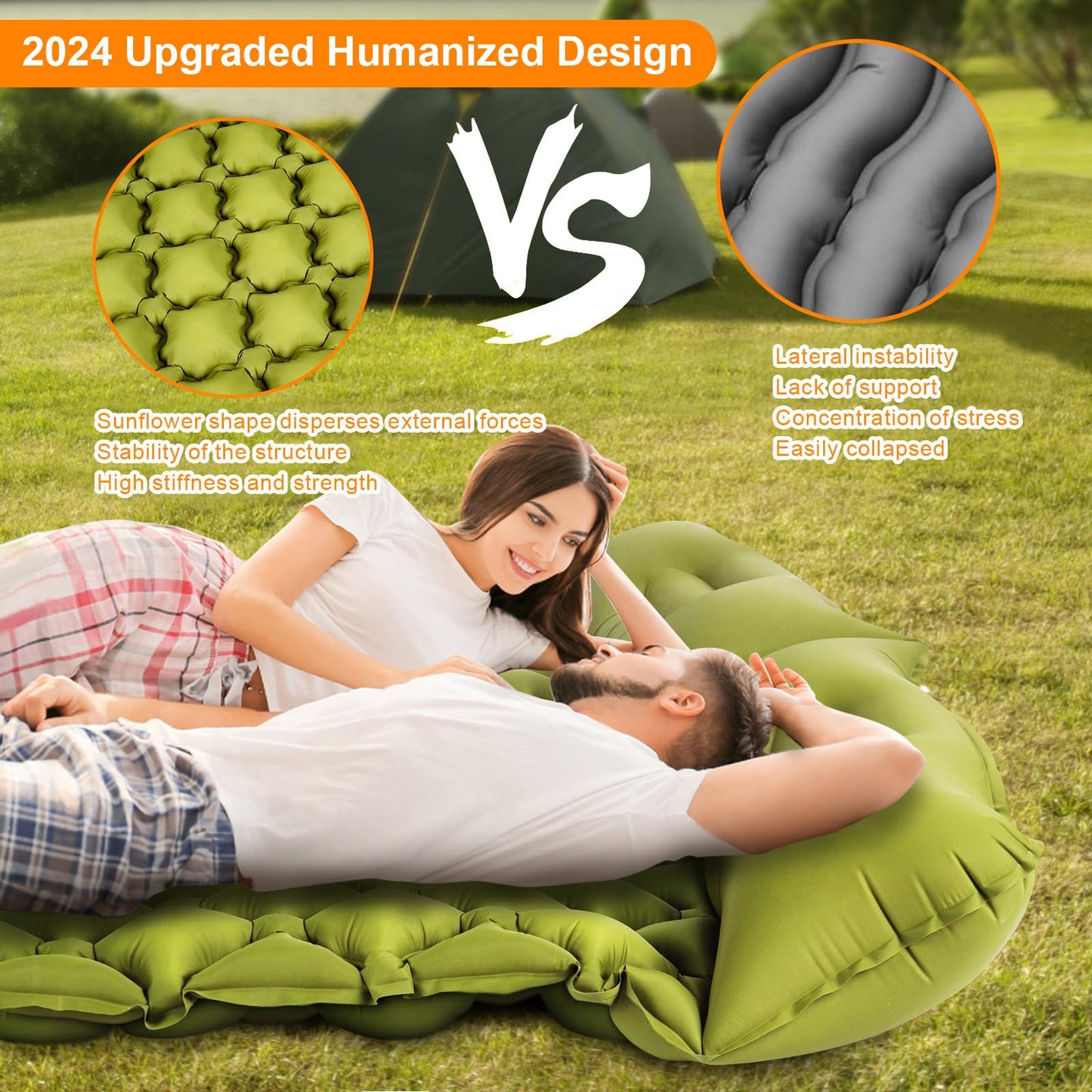 TEKIK - Almohadilla de Dormir para Camping, Ultraligera, autoinflable, para 2 Personas con Almohada, Bomba de pie integrada para Camping, Senderismo, Bolsa de Transporte, Kit de reparación