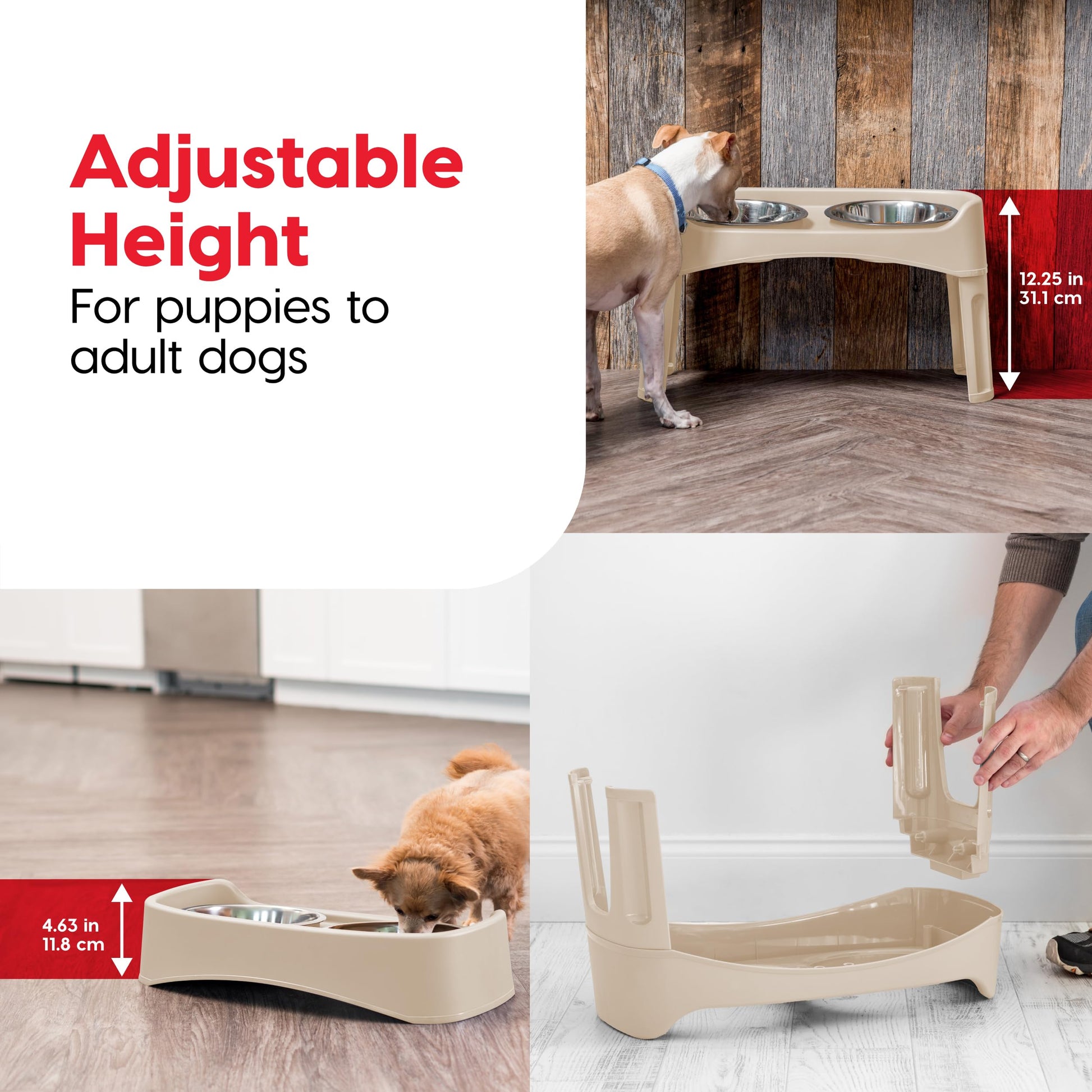 IRIS USA Comederos Elevados para Perros con 2 Cuencos de Acero Inoxidable de 1.9 L, Altura de 30.5 cm, Almendra