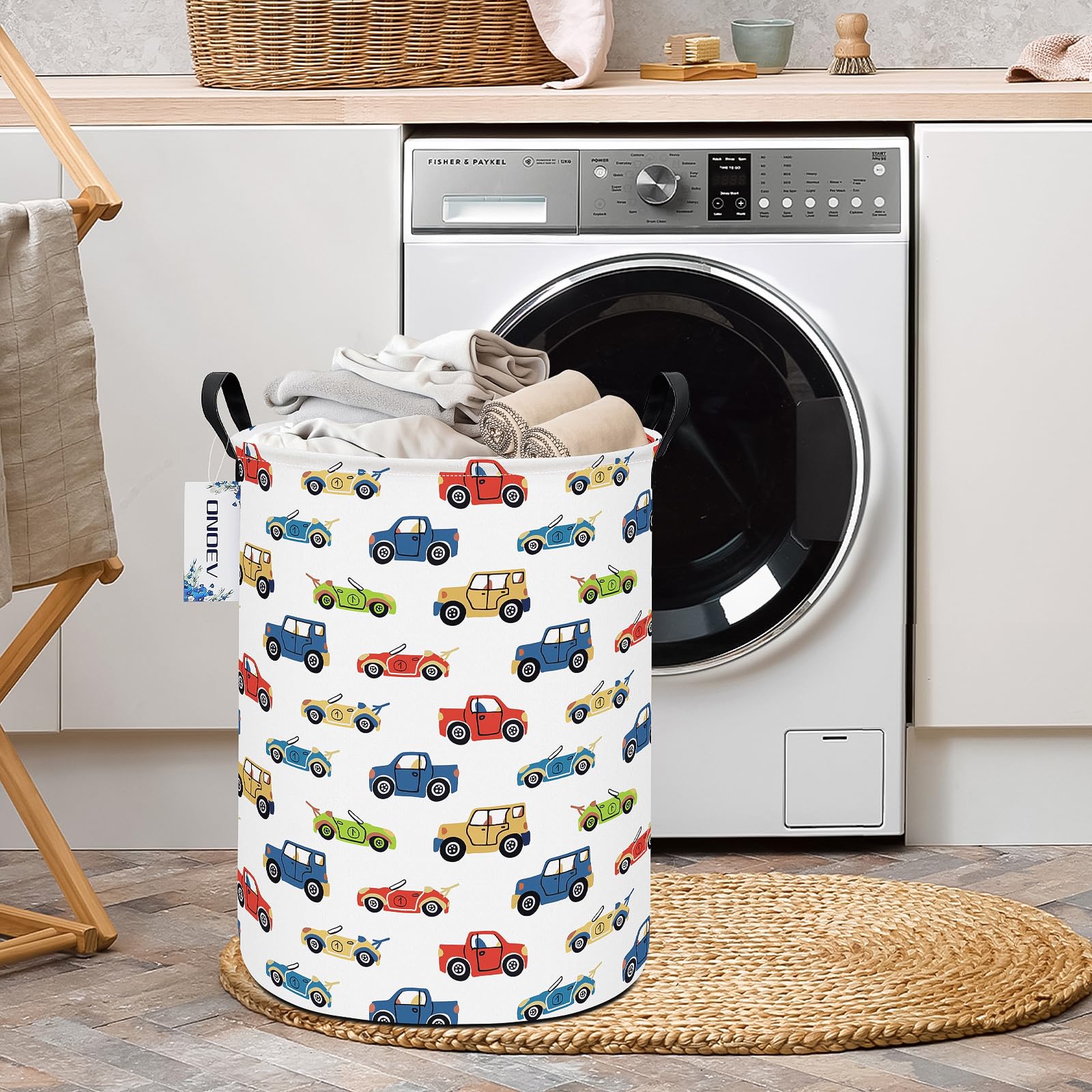 ONOEV Cesta de Ropa Sucia Redonda y Plegable con Forma de Coche de Carreras para niños, Ideal para decoración del hogar y Almacenamiento de Juguetes (Coche).