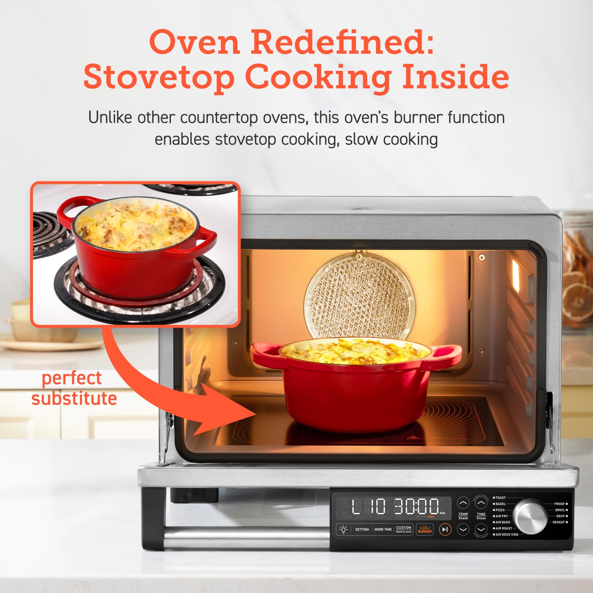 COSORI Combo de horno tostador de cerámica para freidora de aire, elementos calefactores sellados planos 11 en 1 para una fácil limpieza, innovadora función de quemador, 6 accesorios y recetas, 26