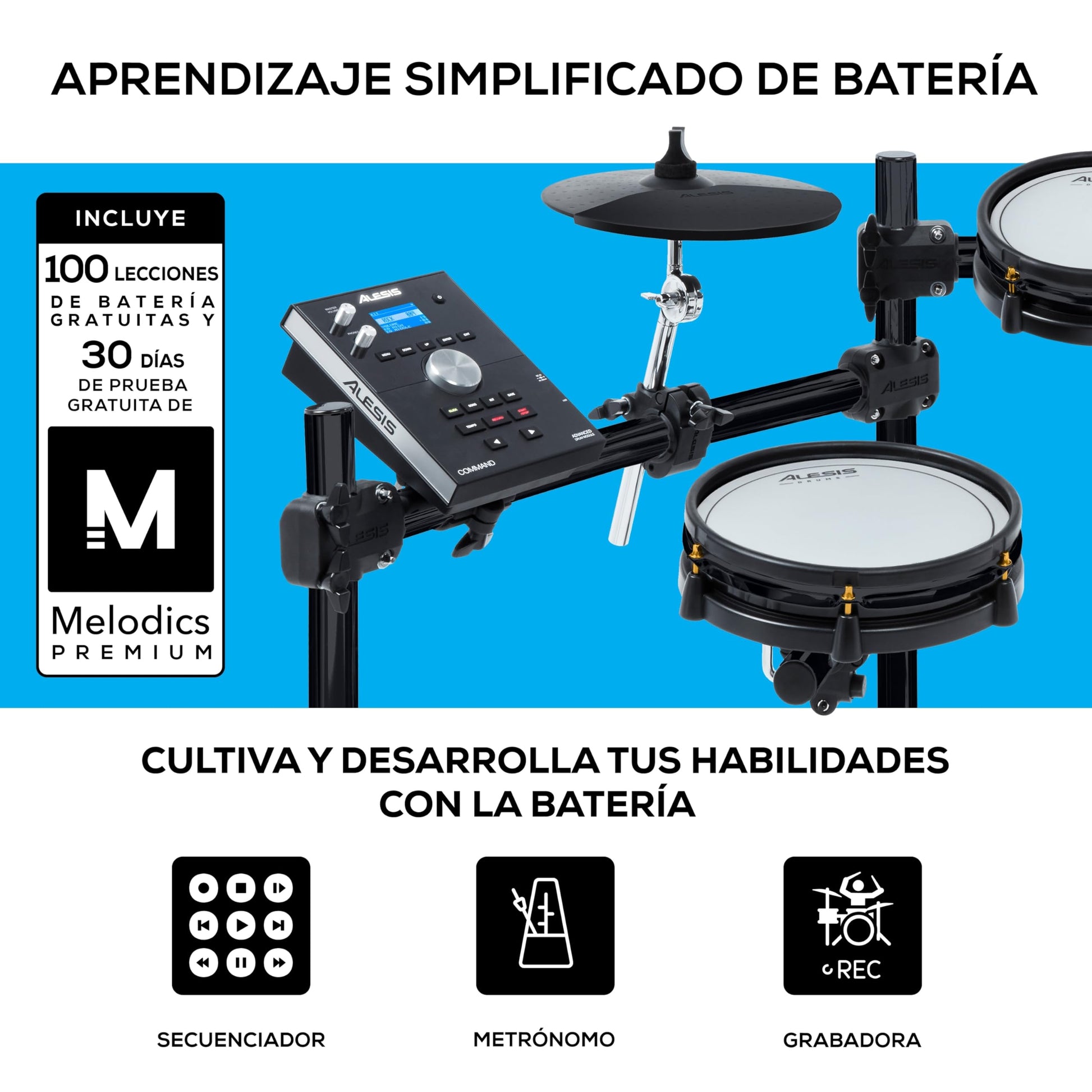 Alesis Command Mesh SE Kit - Set de Batería Electrónica, parches de malla doble zona, conexiones MIDI USB, 600 sonidos batería eléctrica y acústica