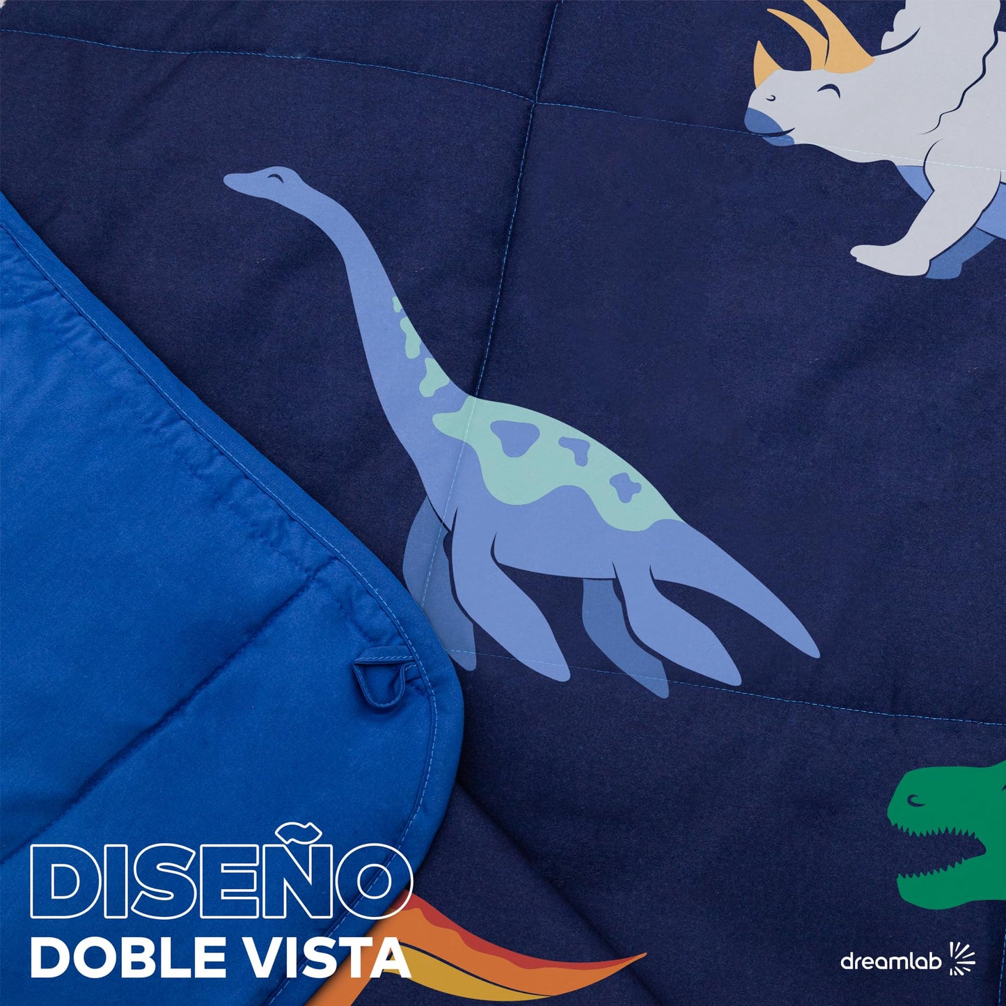 Dreamlab Edredón Ligero Infantil Reversible Hipoalergénico. Colcha Rellena de Microfibra Suave. Diseño para niño, niña o bebé. 1 Pieza. Dinosaurio, Azul (Individual/Matrimonial 195 x 223cm)