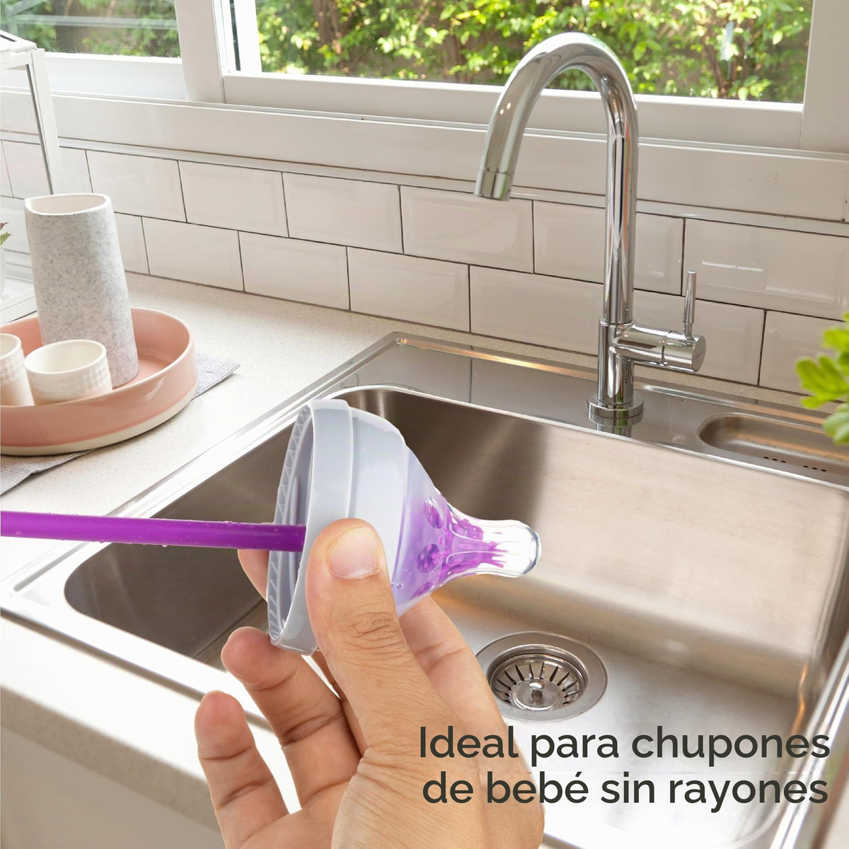 A-Brush - cepillo para polvo limpiador de botellas de silicona, juego de 2 piezas, flexible, mango largo, limpiador de botellas de agua, cepillo para polvo para pezones de biberón para plástico y