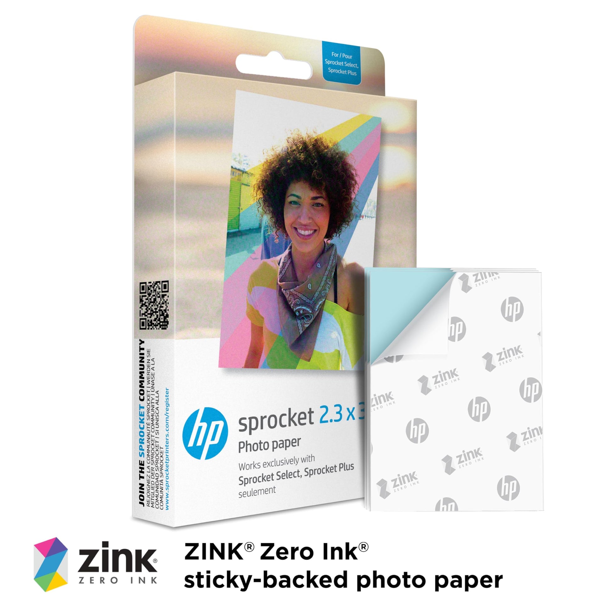 HP Zink Photo Paper for Sprocket Plus Instant Photo Printer, 20 Sticky Backed Sheets (2FR23A)