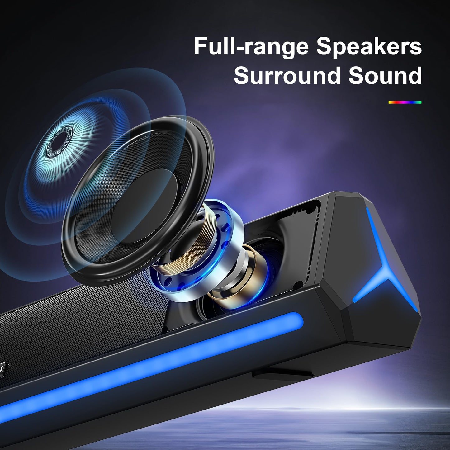 Barras de sonido para TV con subwoofer, 2.1 graves profundos 80 W altavoces de rango completo, visualización LED, bajos ajustables, HDMI/USB/AUX, Bluetooth 5.3 TV Soundbar sistema de audio de cine en