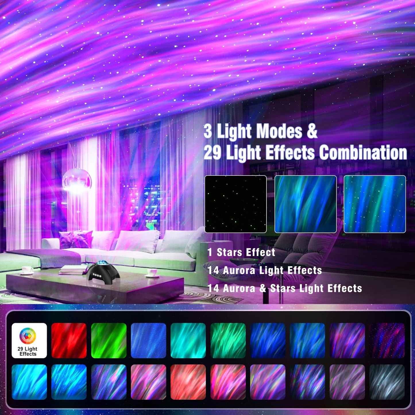 Northern Lights Aurora Projector for Bedroom with Music Bluetooth Speaker and White Noise, Vinwark Galaxy Projector, Starry Night Light Projectors for Kids Adults Gaming Room, Home Theater, Ceiling