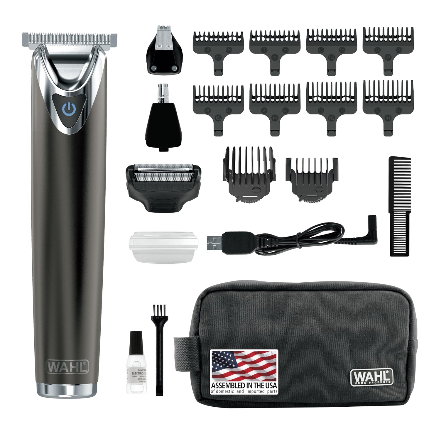Wahl, Máquina cortadora de cabello de acero inoxidable y baterías de iones de litio, gris pizarra, n.º 9864