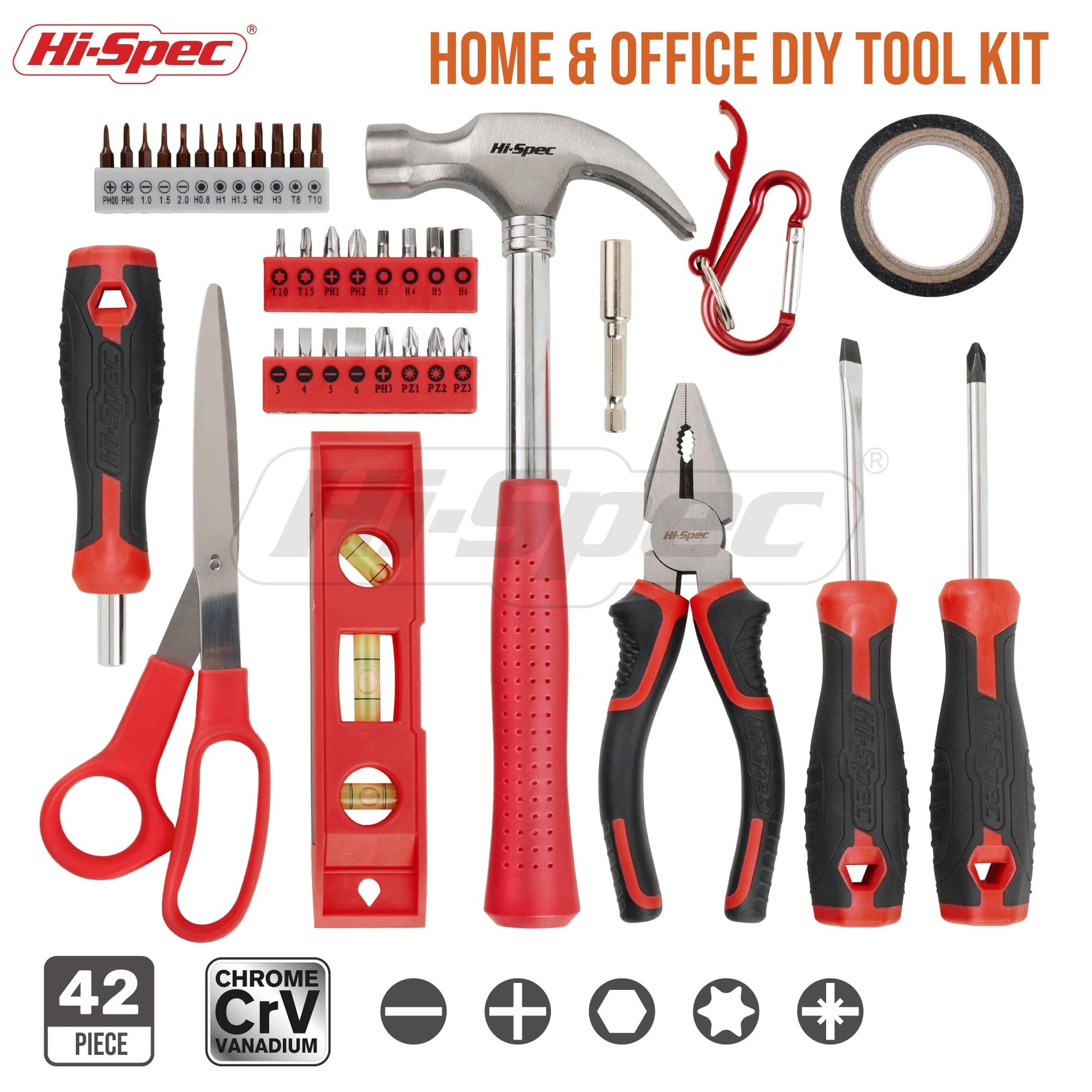 Hi-Spec Set de Herramientas Completa 42 Piezas. Caja de Herramientas Manuales para el Hogar y la Oficina. Herramientas ideales para Reparacion, Bricolaje,y Mantenimiento. Incluye Maletin de Transporte