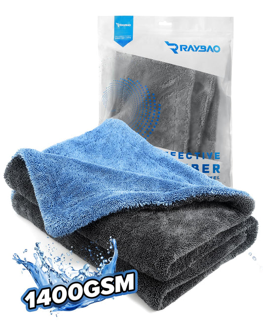 Toallas de Microfibra Raybao Azul Gris Súper Absorbentes Extra Grandes sin Rayas ni Pelusas para Coches